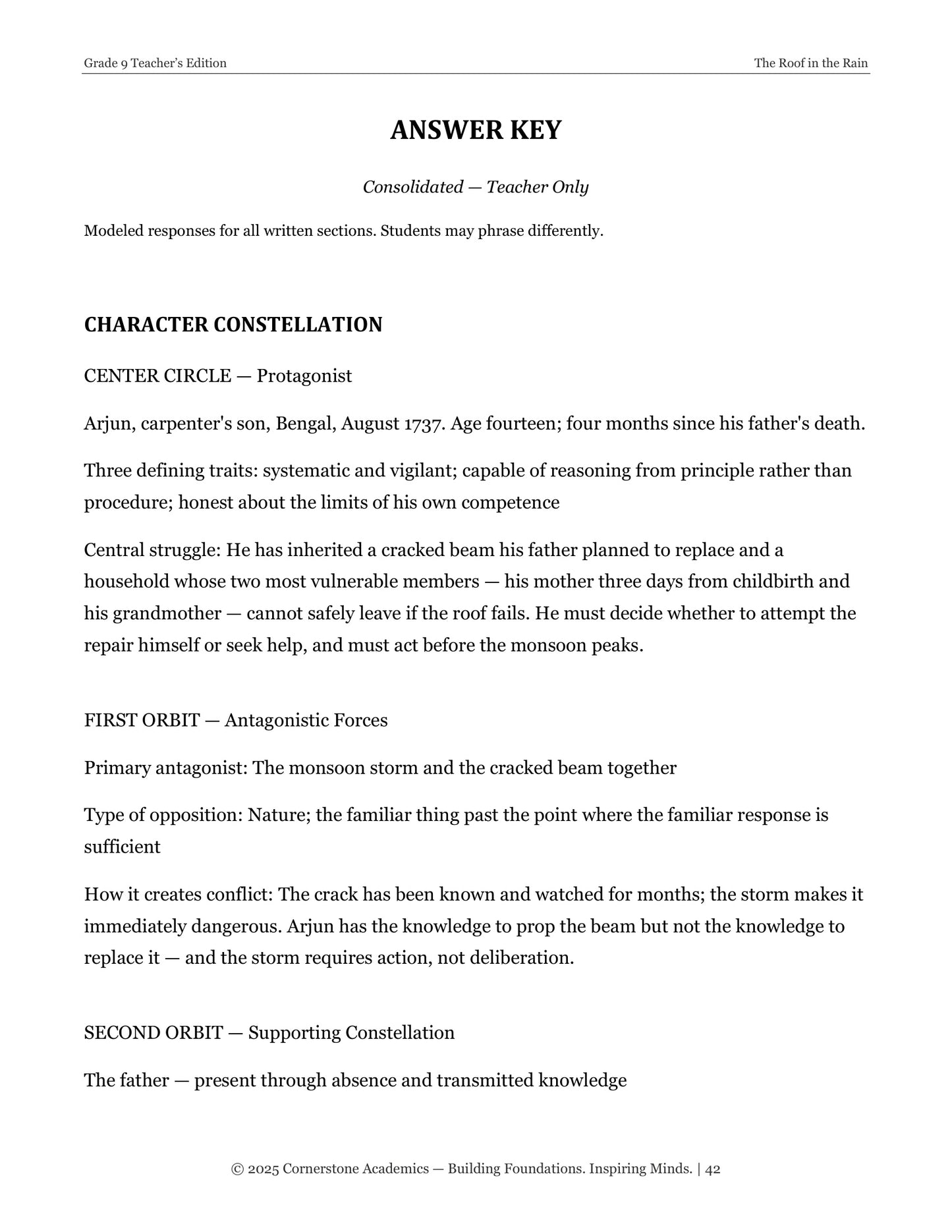 The Roof in the Rain | Grade 9 Classical Literature Packet | Cornerstone Academics