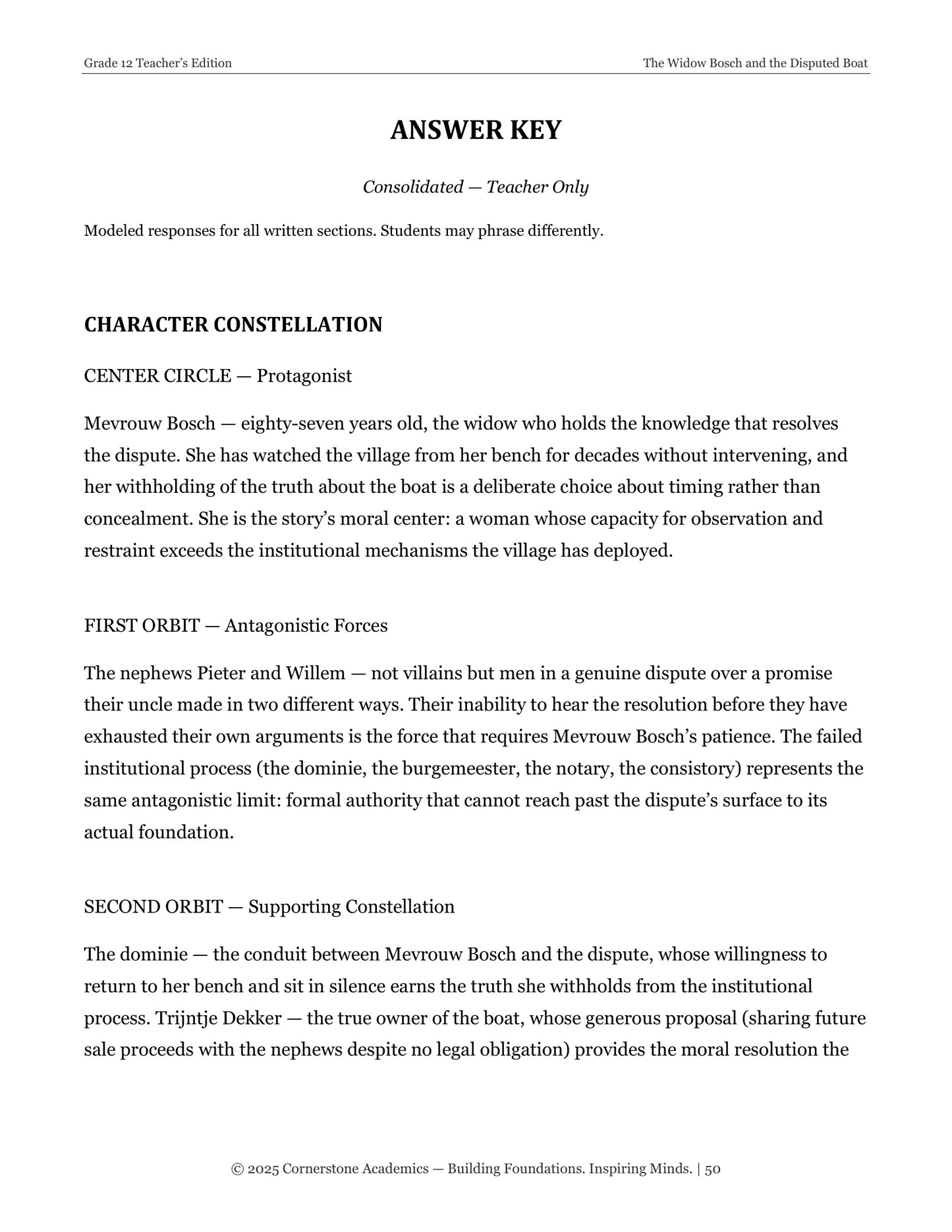 The Widow Bosch and the Disputed Boat | Grade 12 Classical Literature Packet | Cornerstone Academics