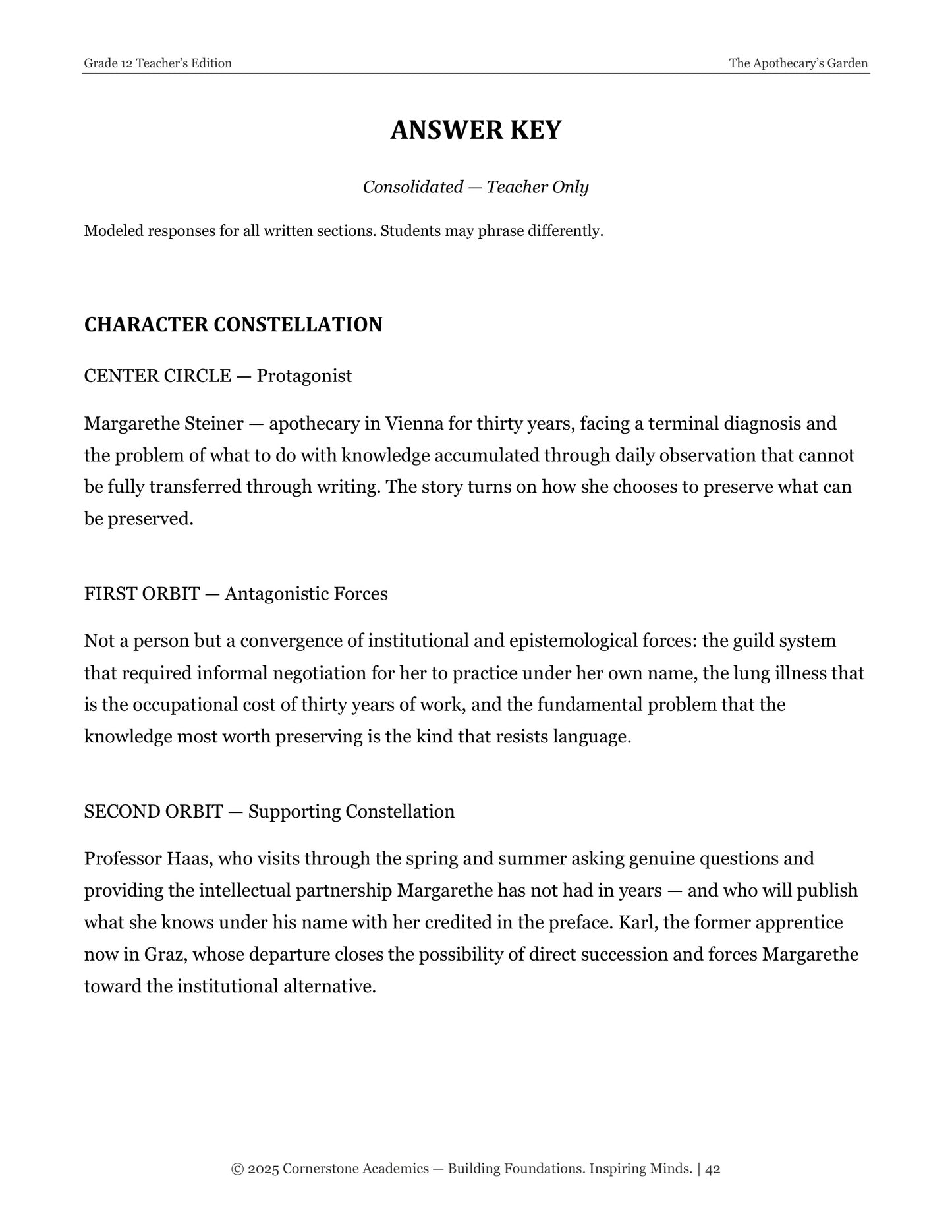 The Apothecary’s Garden | Grade 12 Classical Literature Packet | Cornerstone Academics