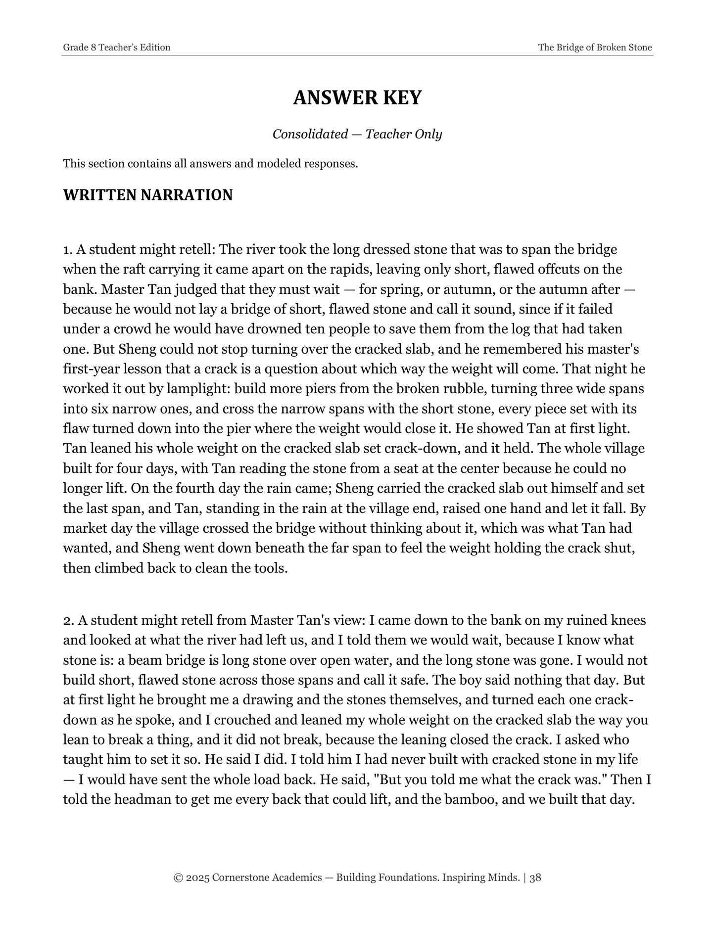 The Bridge of Broken Stone | Grade 8 Classical Literature Packet | Cornerstone Academics
