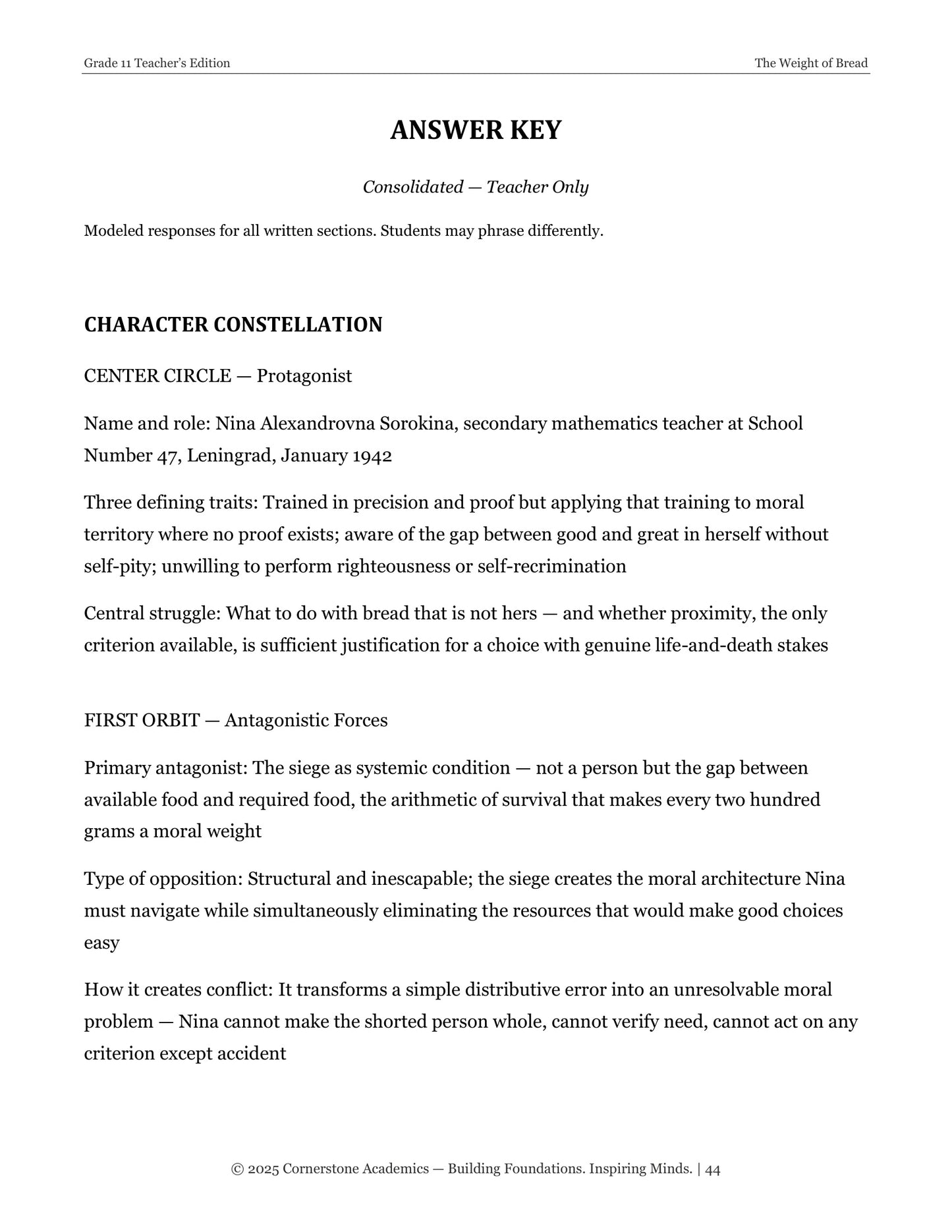 The Weight of Bread | Grade 11 Classical Literature Packet | Cornerstone Academics