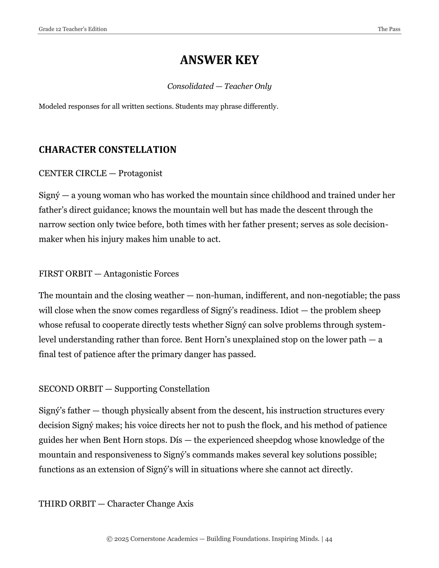The Pass | Grade 12 Classical Literature Packet | Cornerstone Academics