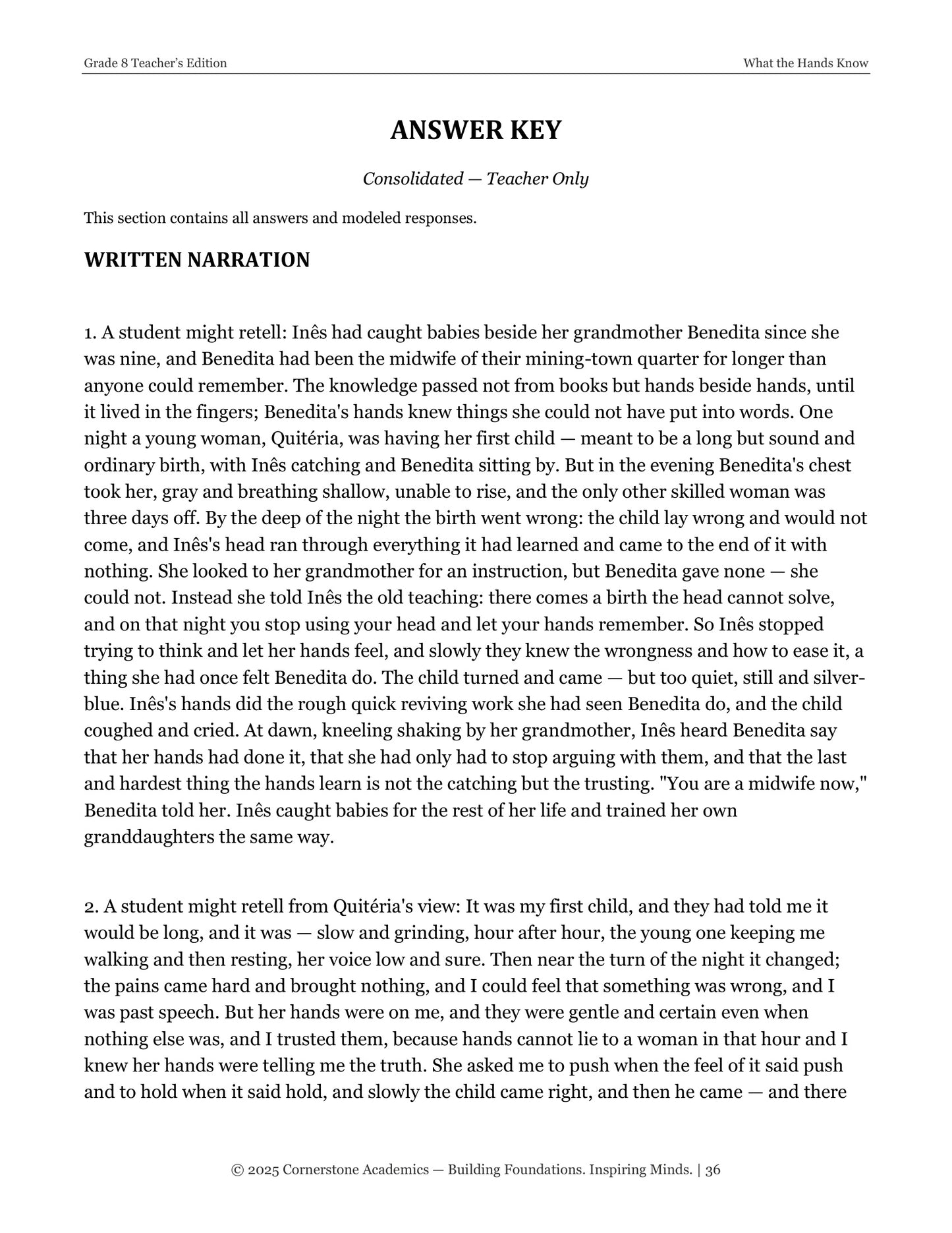 What the Hands Know | Grade 8 Classical Literature Packet | Cornerstone Academics
