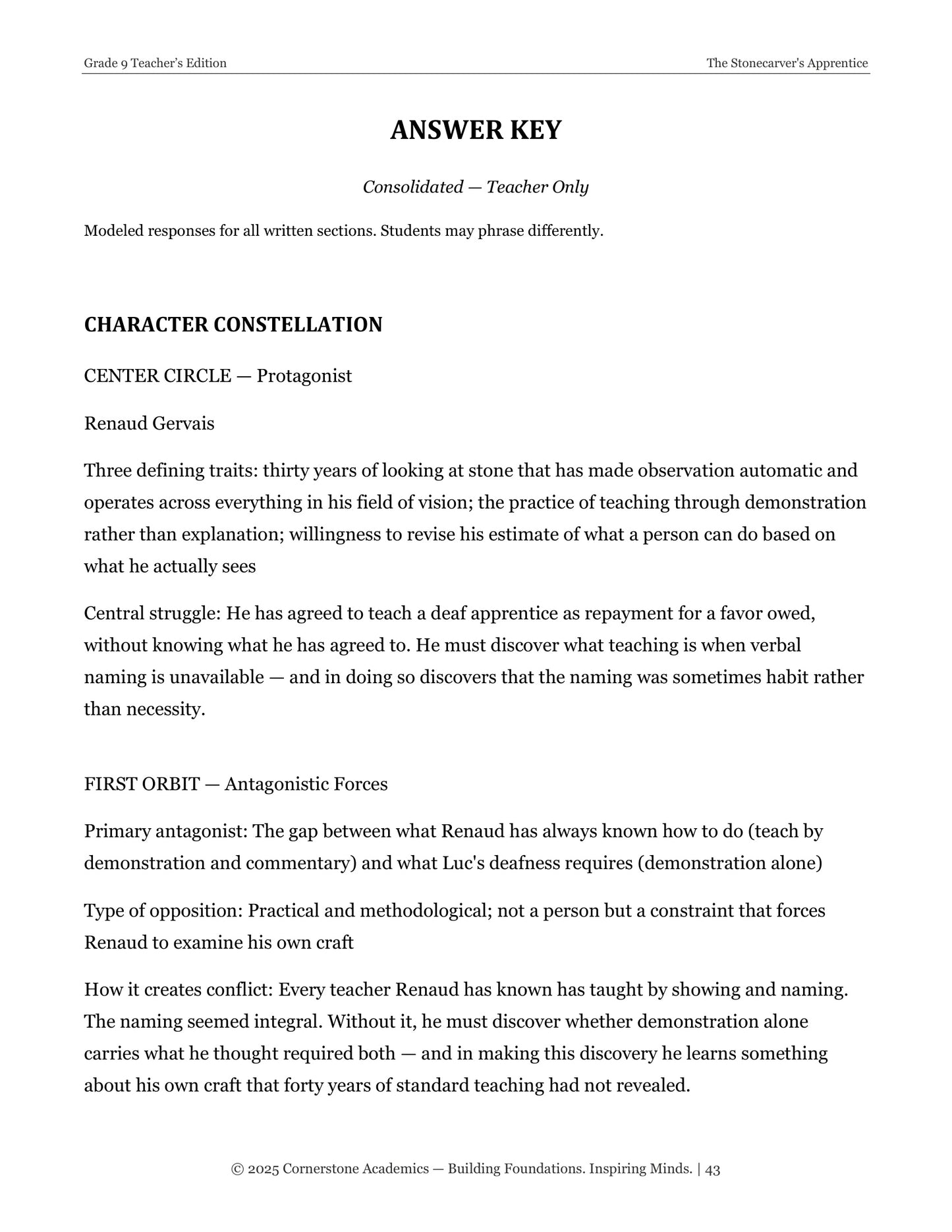 The Stonecarver's Apprentice | Grade 9 Classical Literature Packet | Cornerstone Academics