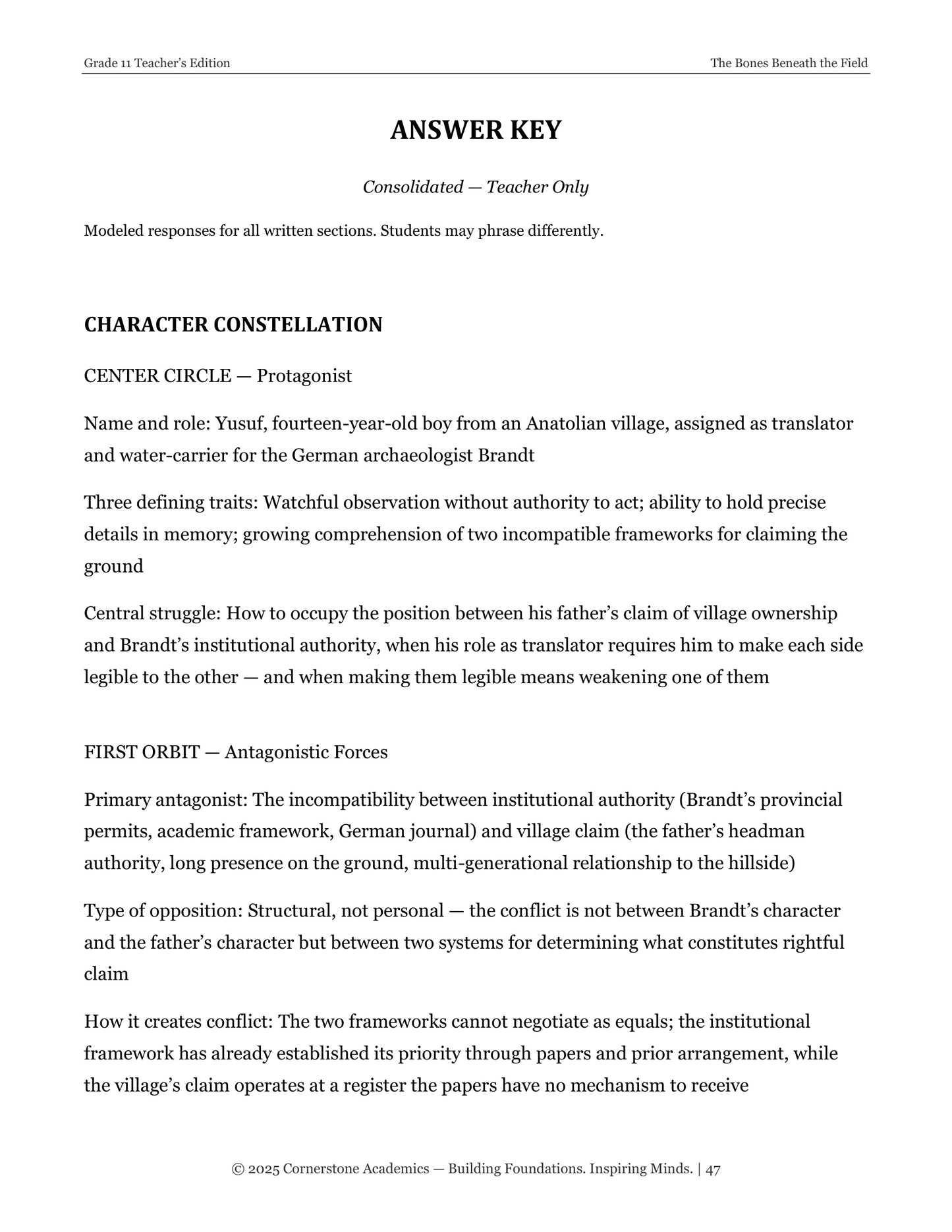 The Bones Beneath the Field | Grade 11 Classical Literature Packet | Cornerstone Academics