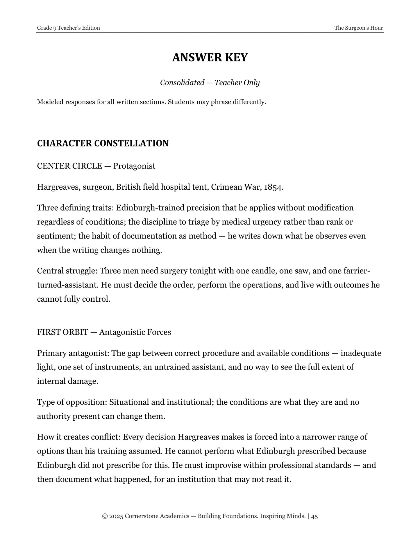 The Surgeon's Hour | Grade 9 Classical Literature Packet | Cornerstone Academics