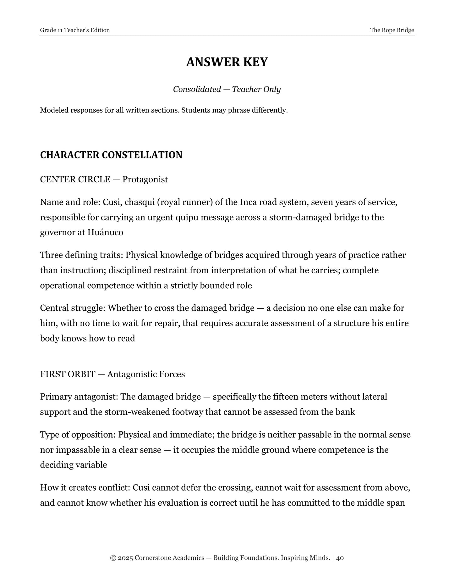 The Rope Bridge | Grade 11 Classical Literature Packet | Cornerstone Academics