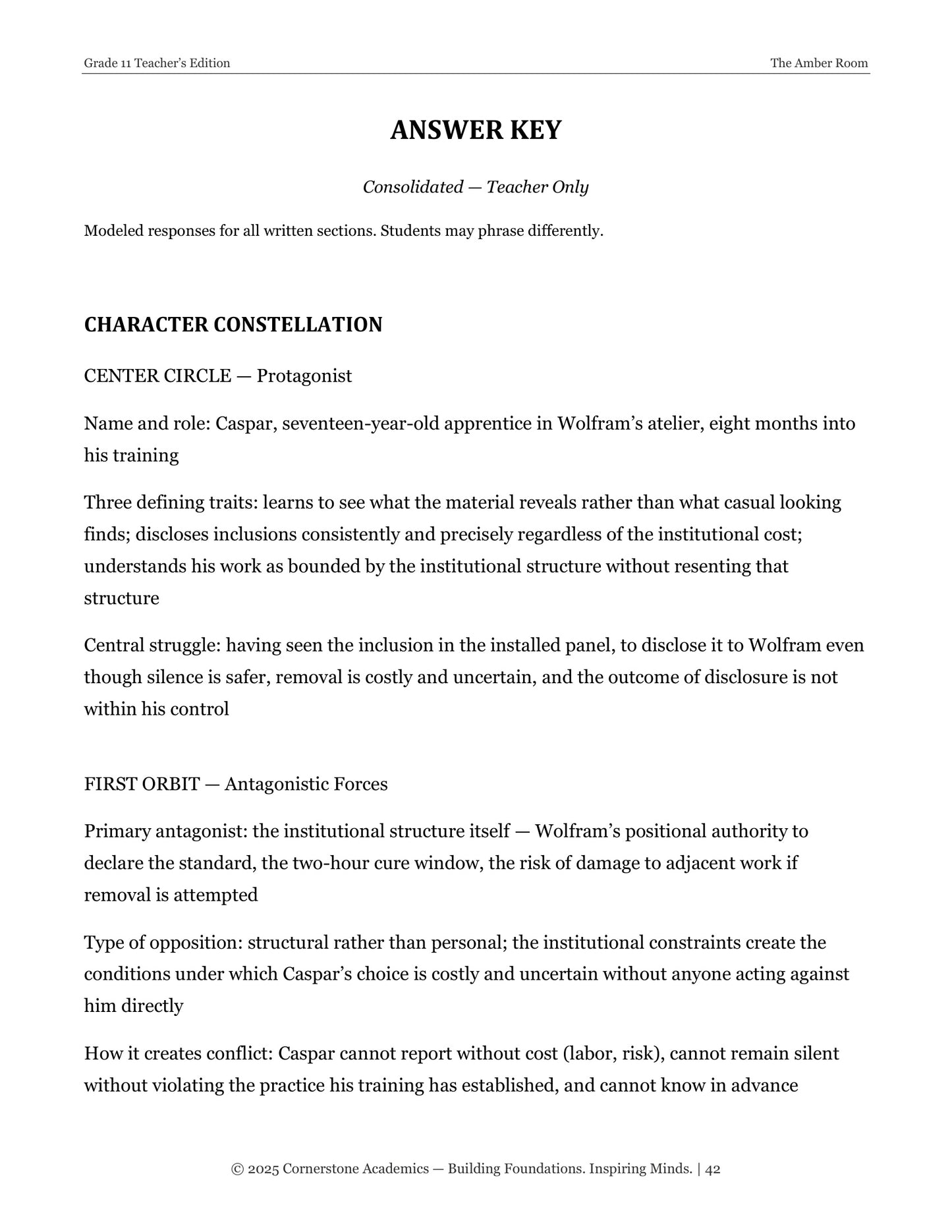 The Amber Room | Grade 11 Classical Literature Packet | Cornerstone Academics