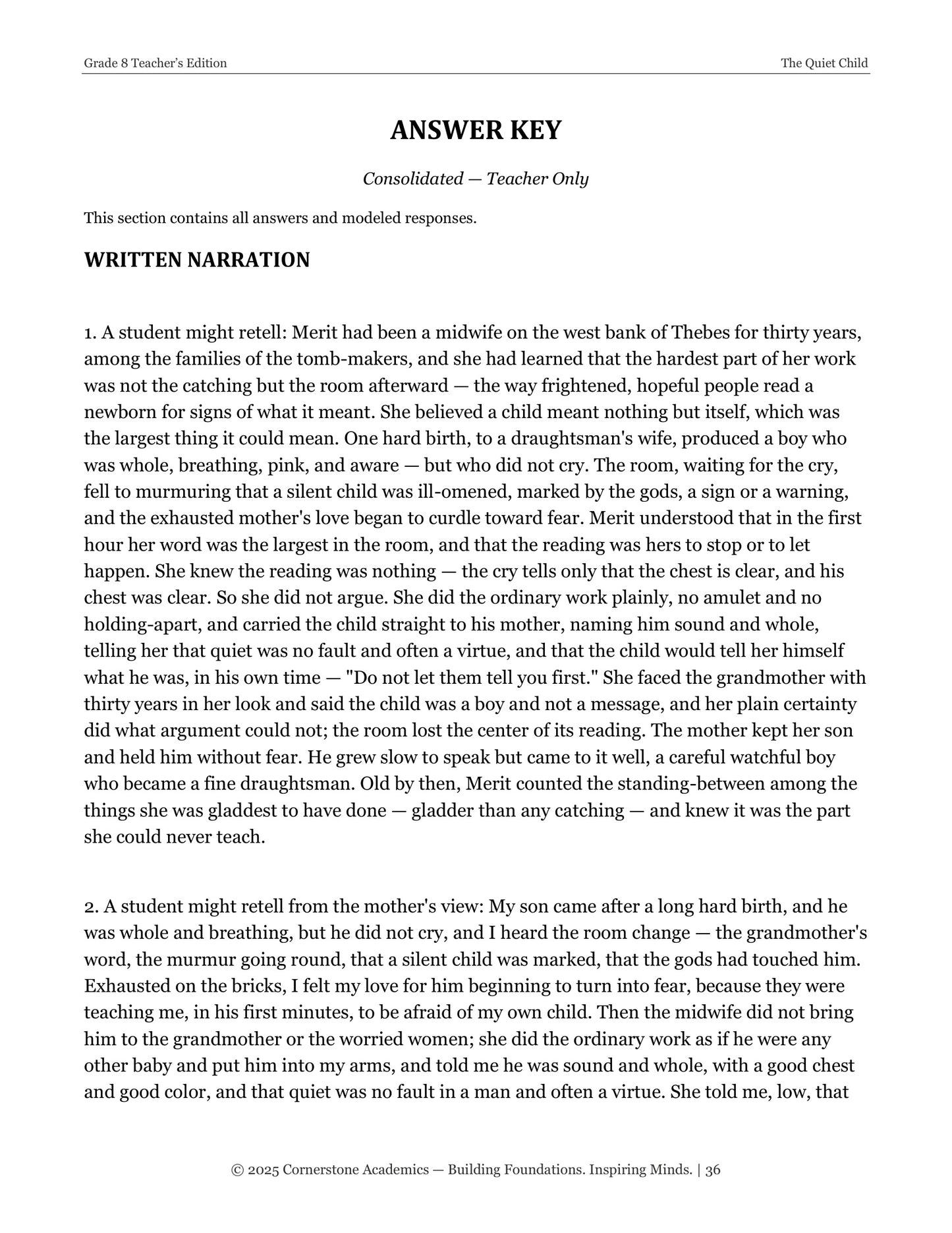 The Quiet Child | Grade 8 Classical Literature Packet | Cornerstone Academics
