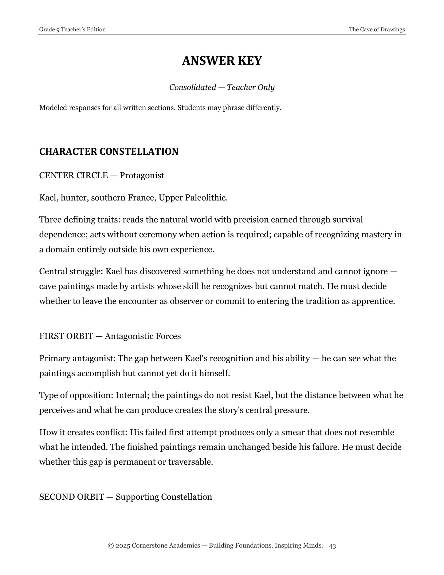 The Cave of Drawings | Grade 9 Classical Literature Packet | Cornerstone Academics