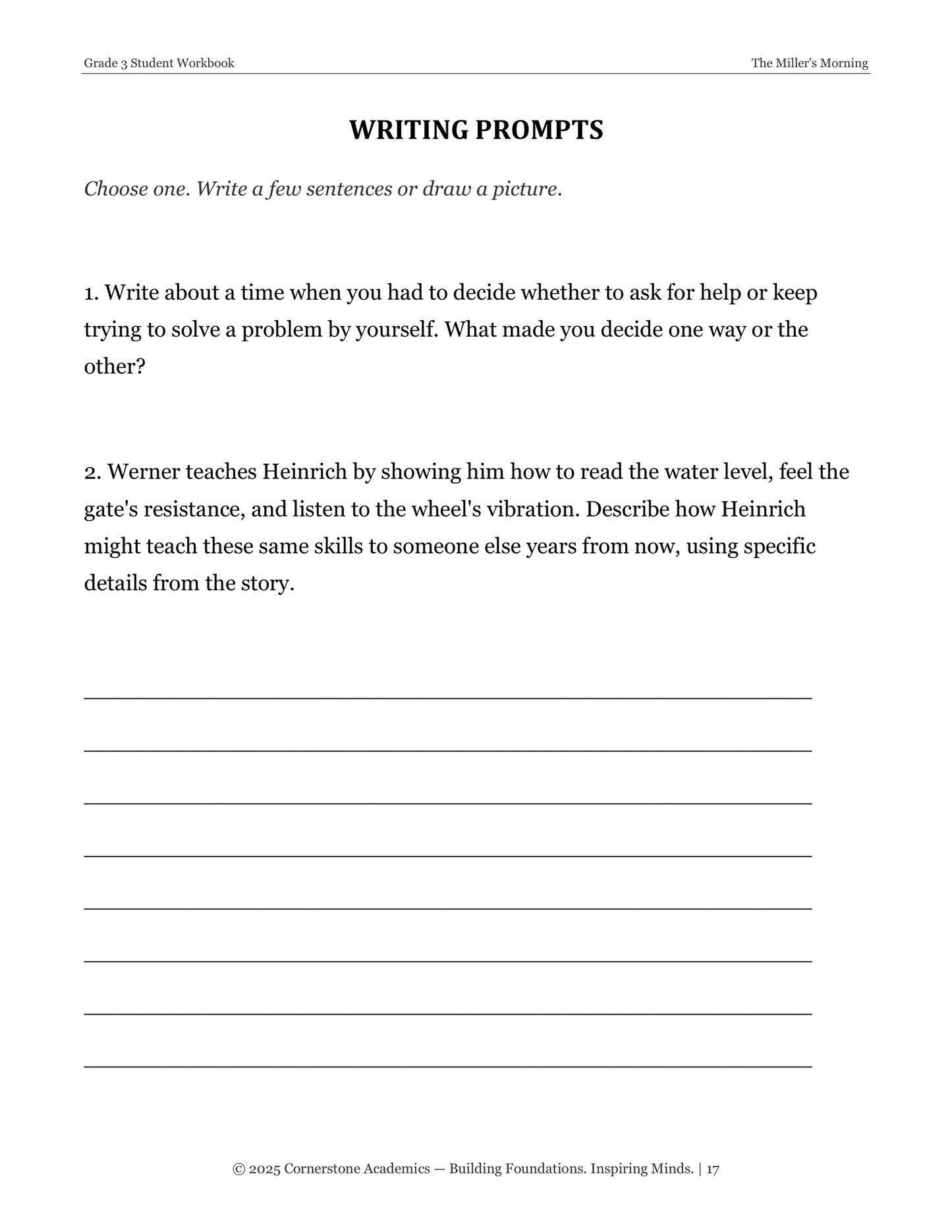The Miller's Morning | Grade 3 Classical Literature Packet | Cornerstone Academics