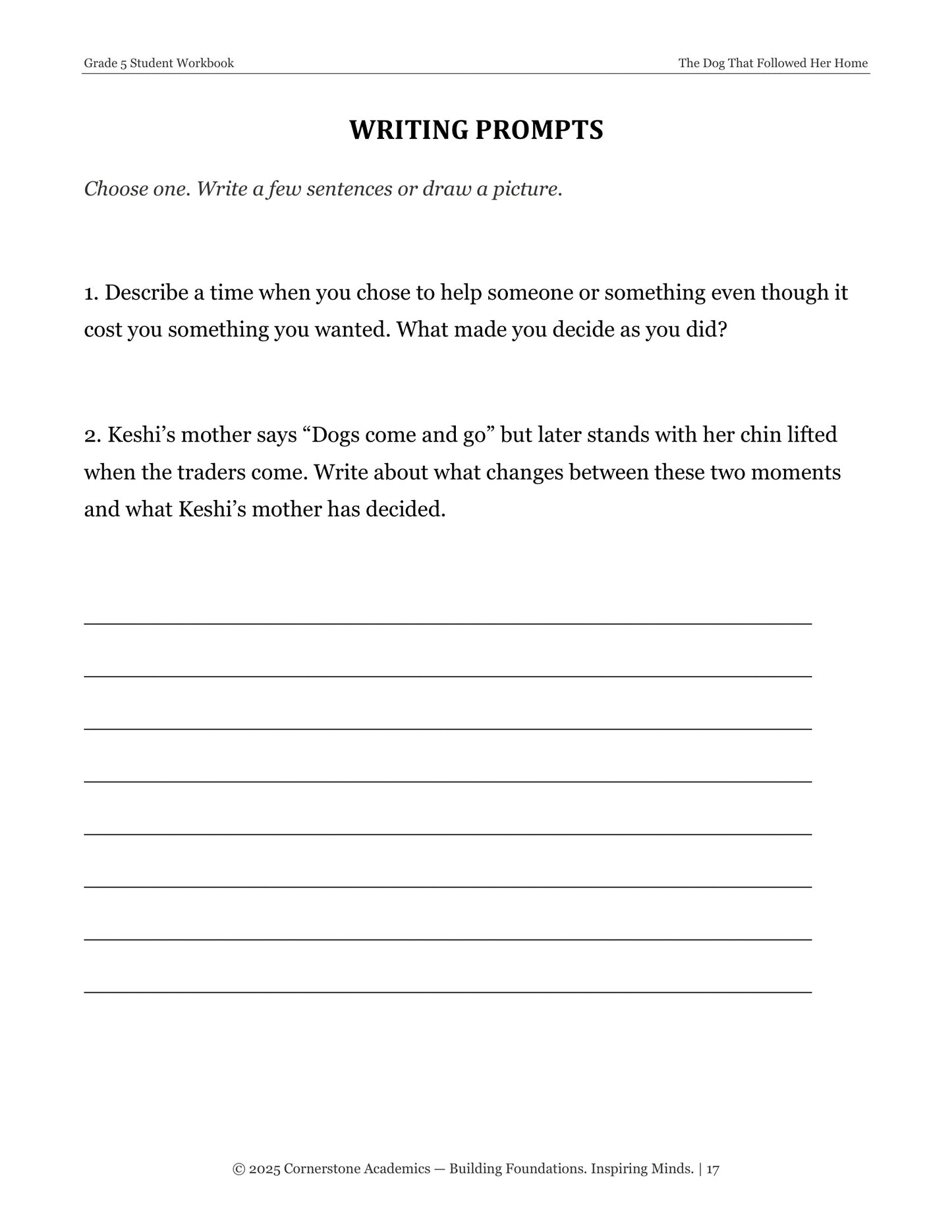 The Dog That Followed Her Home | Grade 5 Classical Literature Packet | Cornerstone Academics