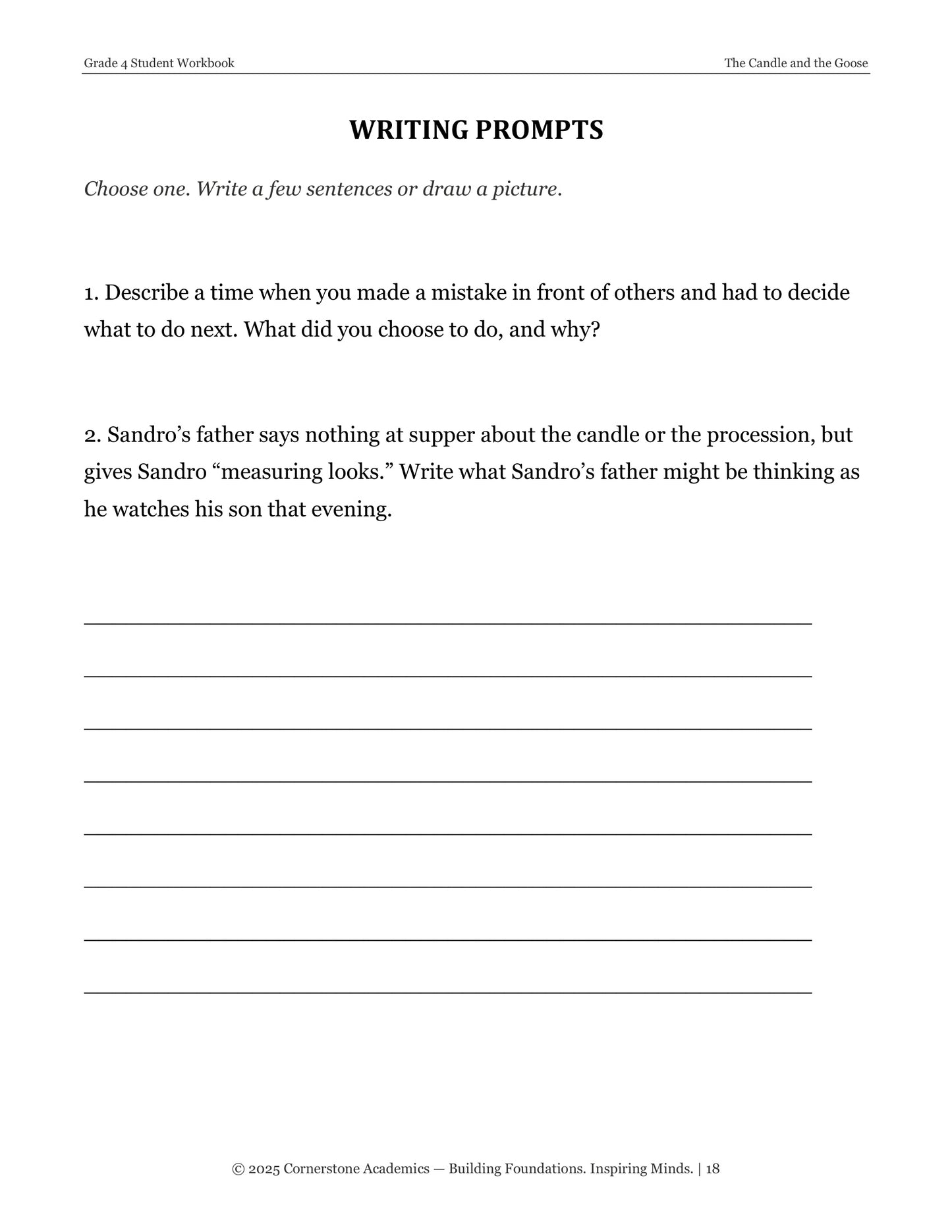 The Candle and the Goose | Grade 4 Classical Literature Packet | Cornerstone Academics