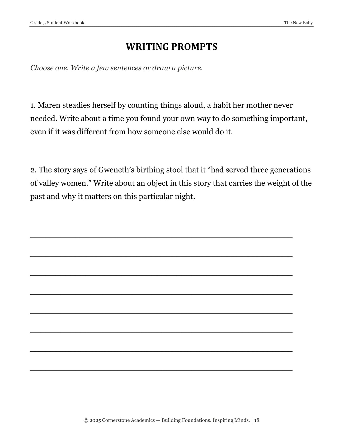 The New Baby | Grade 5 Classical Literature Packet | Cornerstone Academics