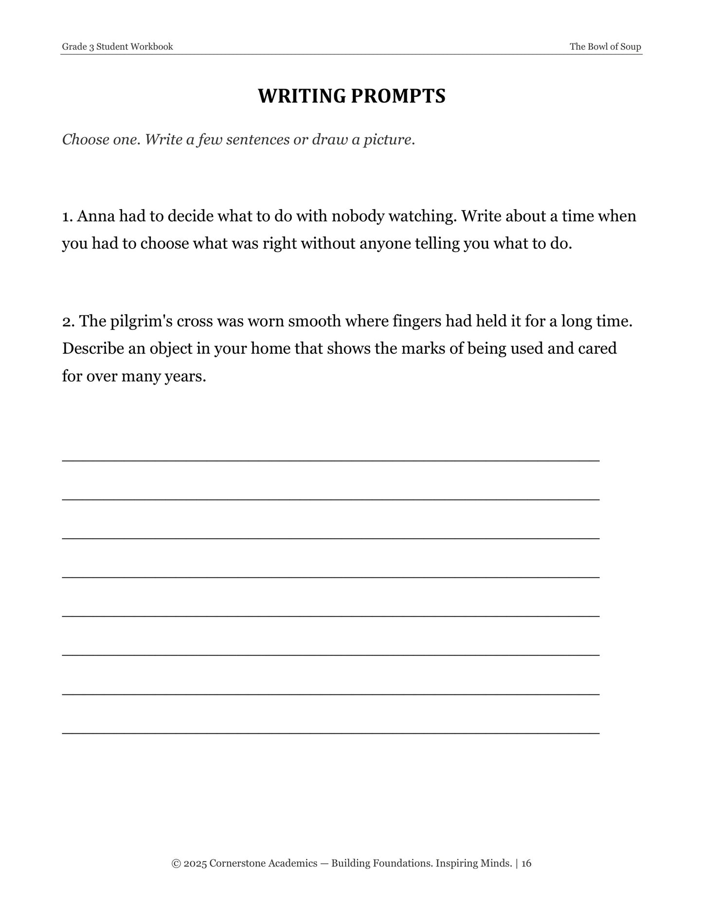 The Bowl of Soup | Grade 3 Classical Literature Packet | Cornerstone Academics
