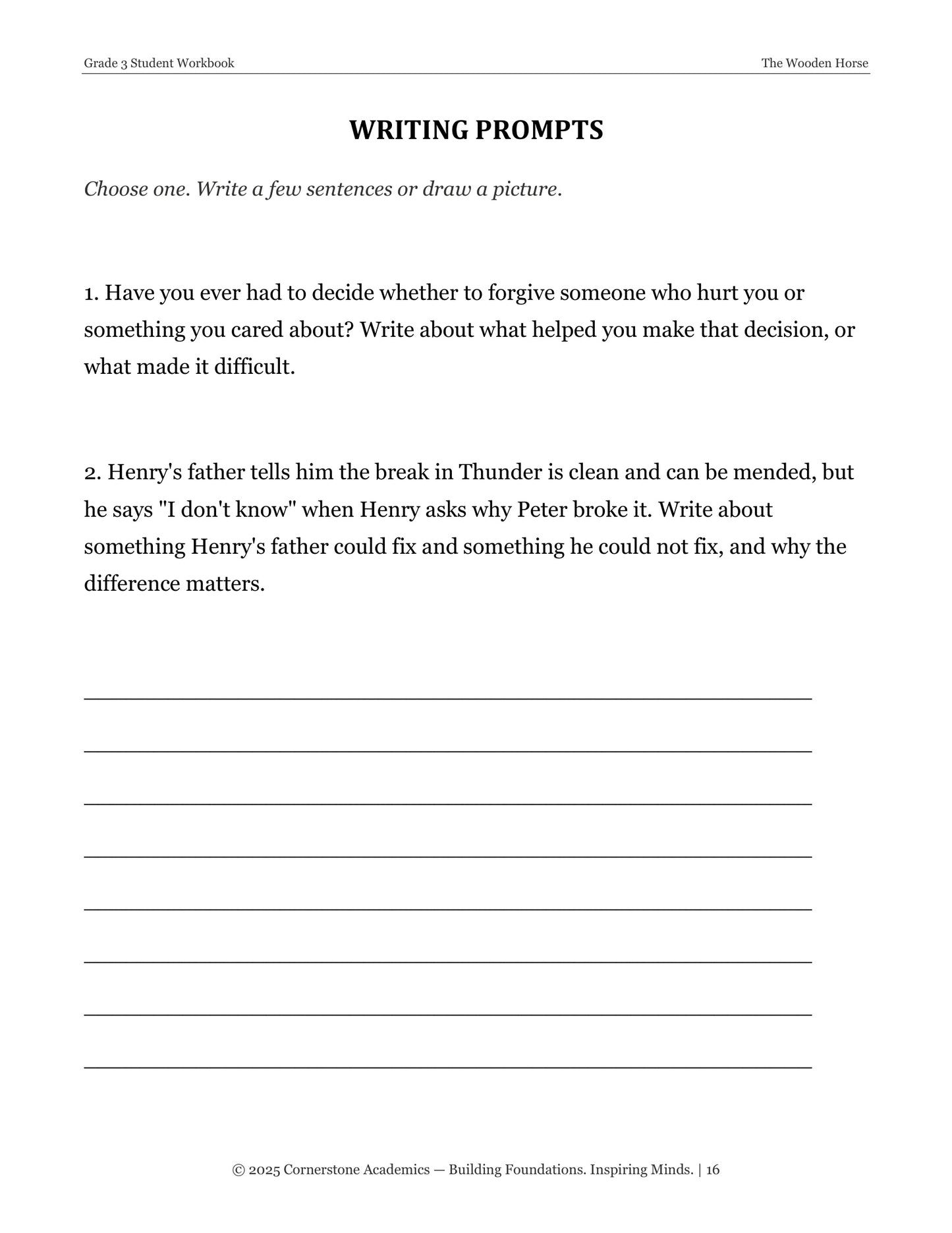 The Wooden Horse | Grade 3 Classical Literature Packet | Cornerstone Academics