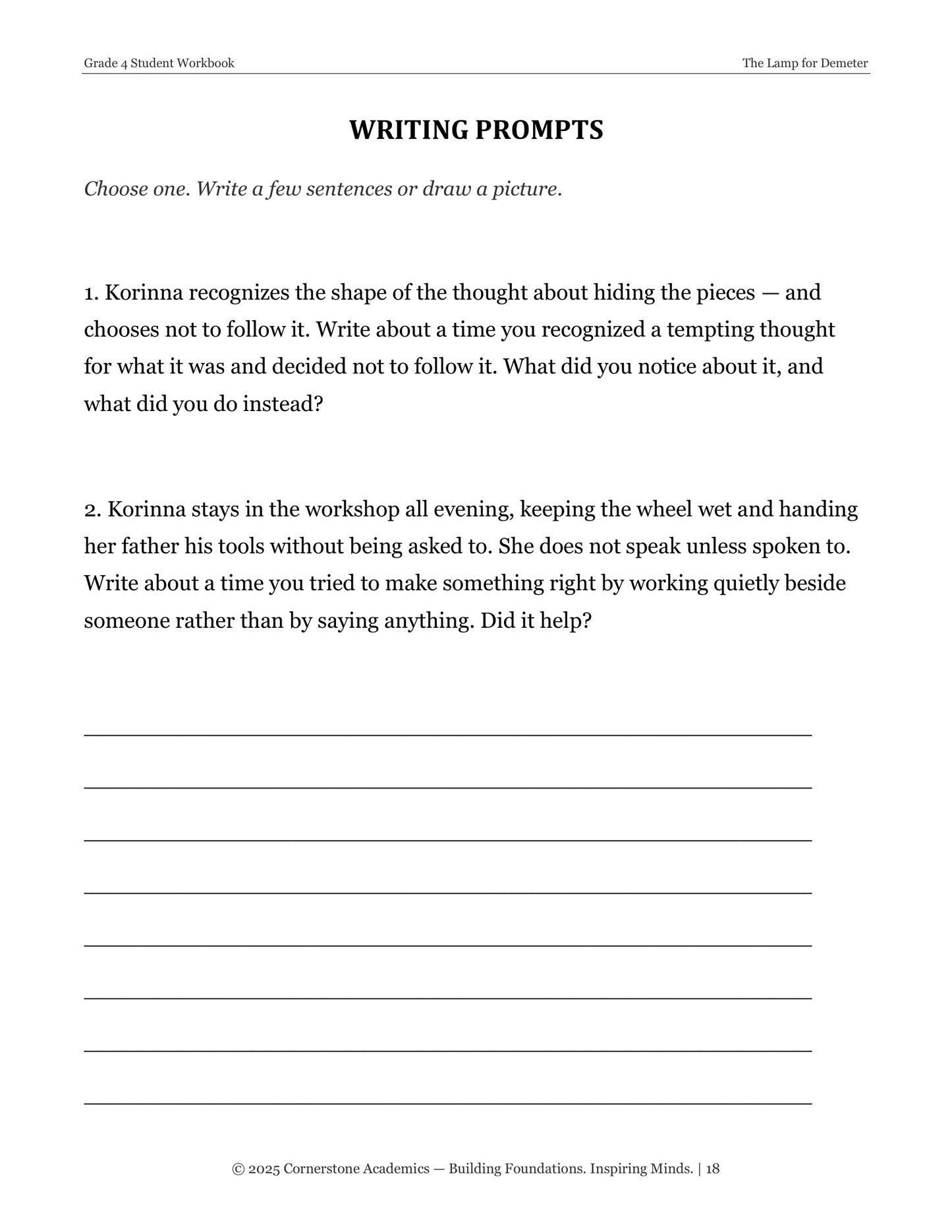 The Lamp for Demeter | Grade 4 Classical Literature Packet | Cornerstone Academics