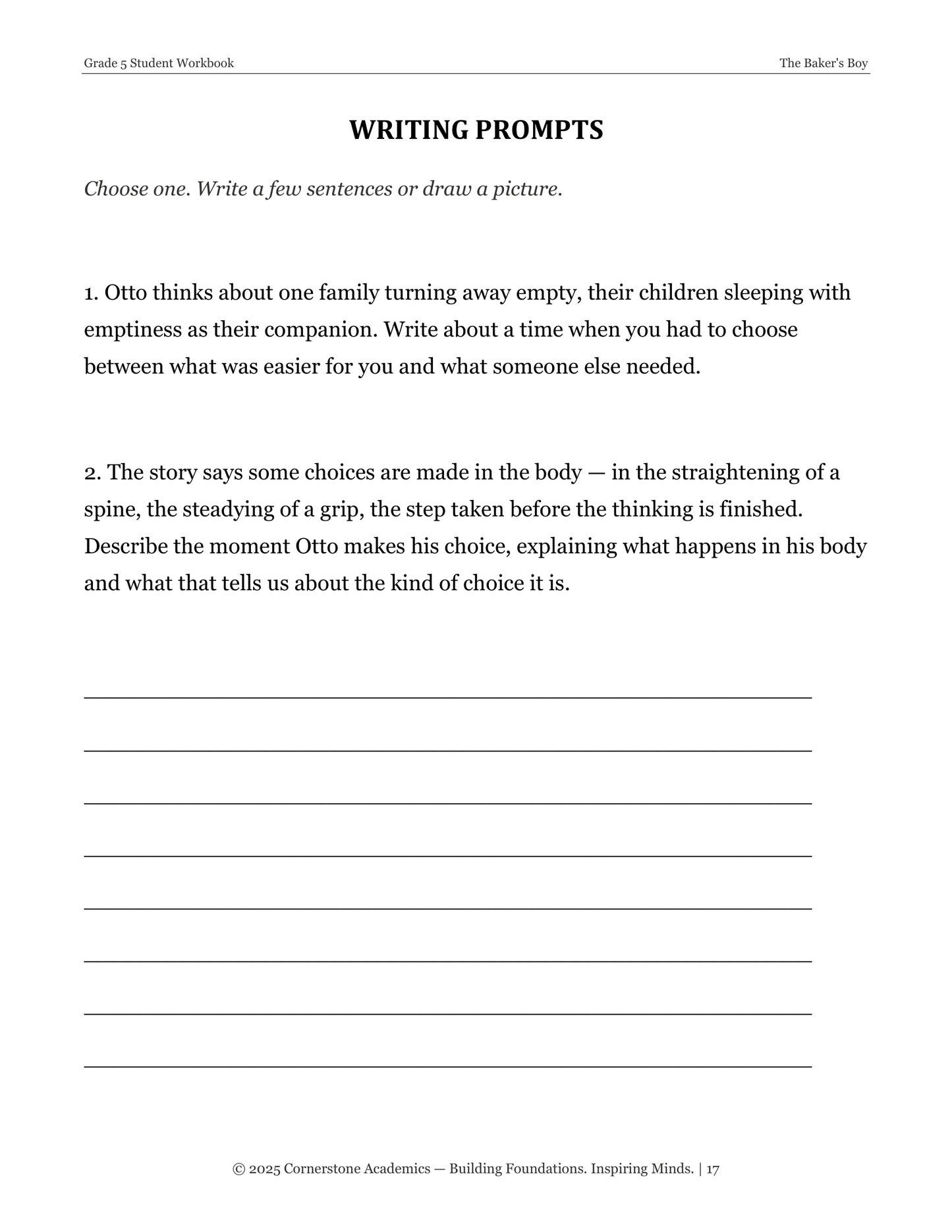 The Baker's Boy | Grade 5 Classical Literature Packet | Cornerstone Academics