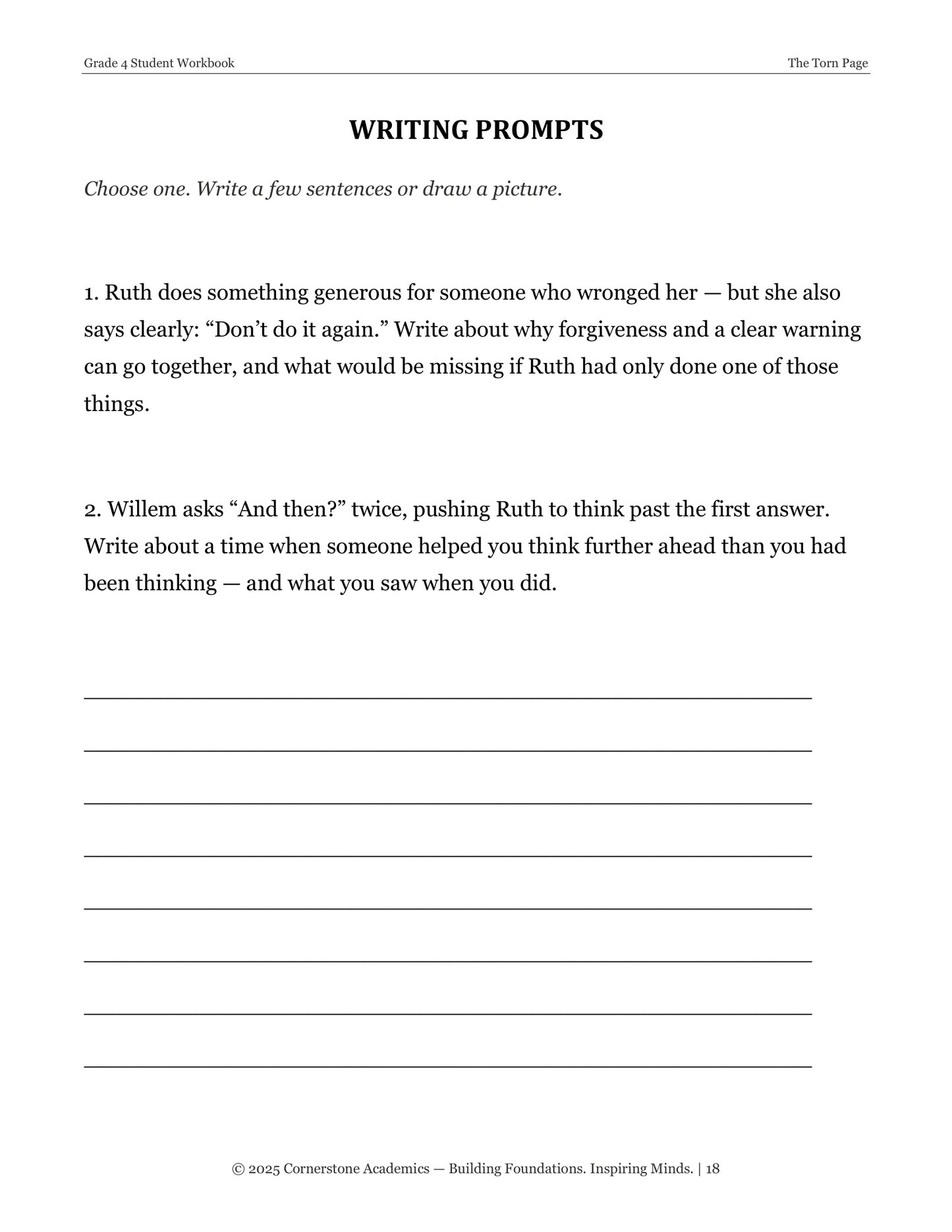 The Torn Page | Grade 4 Classical Literature Packet | Cornerstone Academics