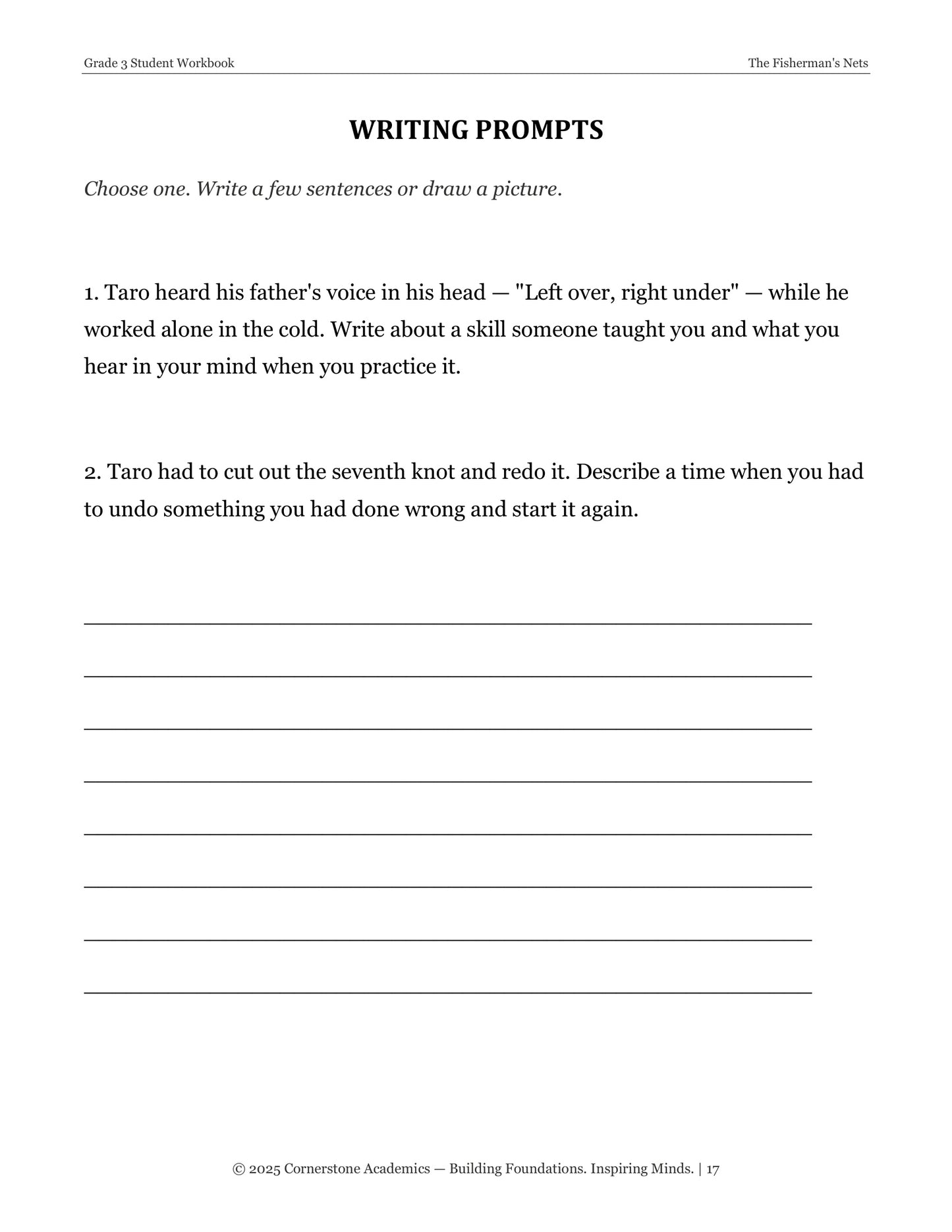 The Fisherman's Nets | Grade 3 Classical Literature Packet | Cornerstone Academics