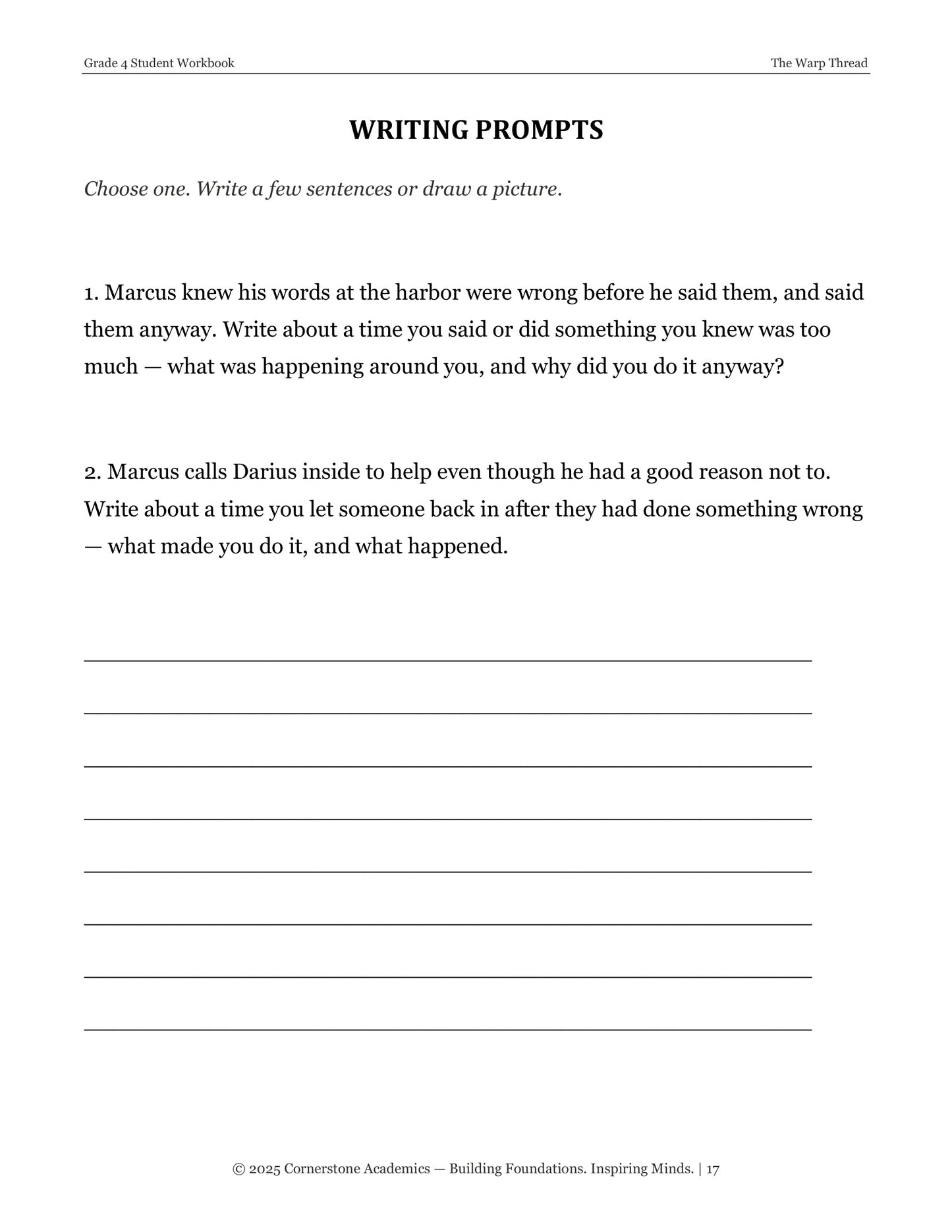 The Warp Thread | Grade 4 Classical Literature Packet | Cornerstone Academics
