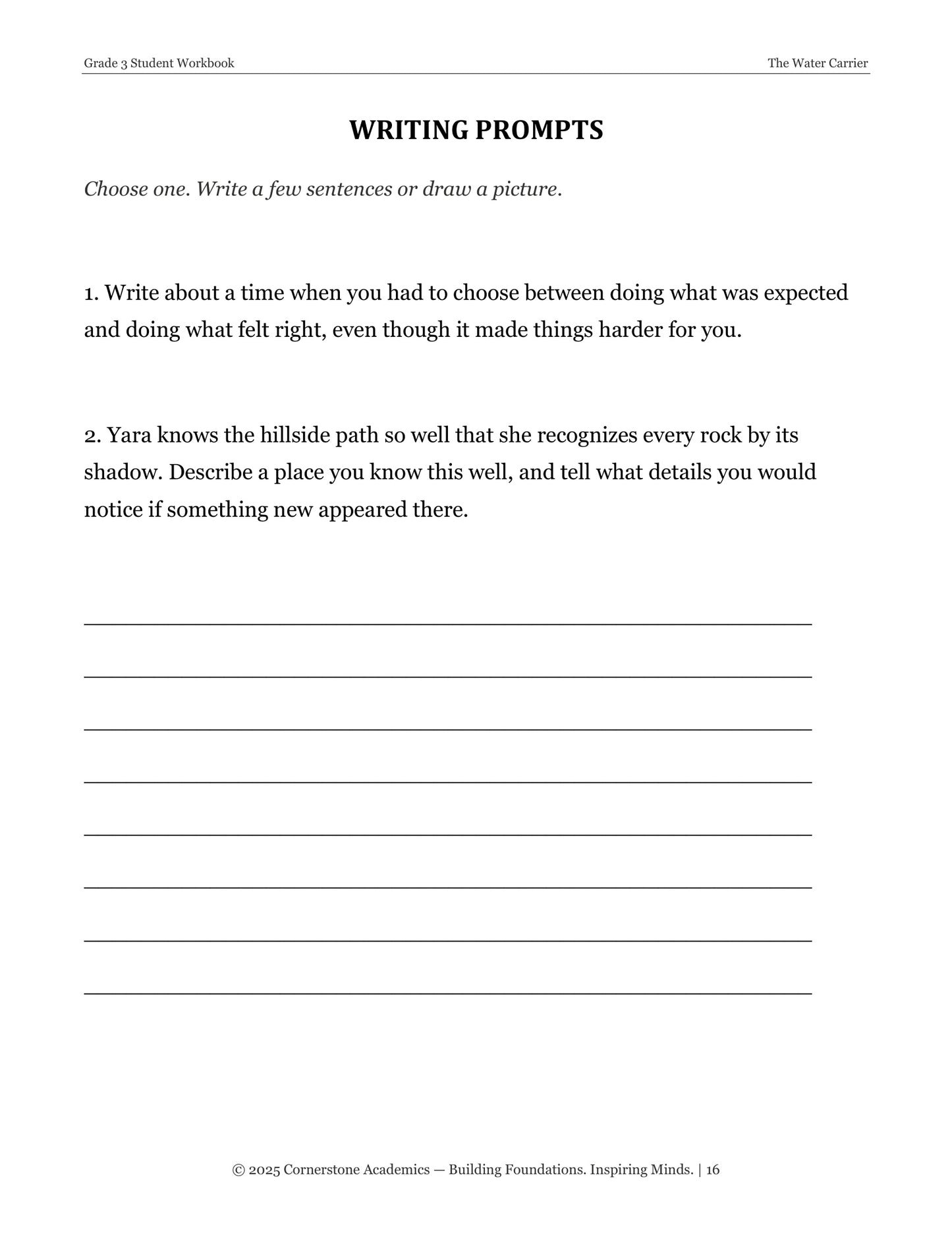 The Water Carrier | Grade 3 Classical Literature Packet | Cornerstone Academics