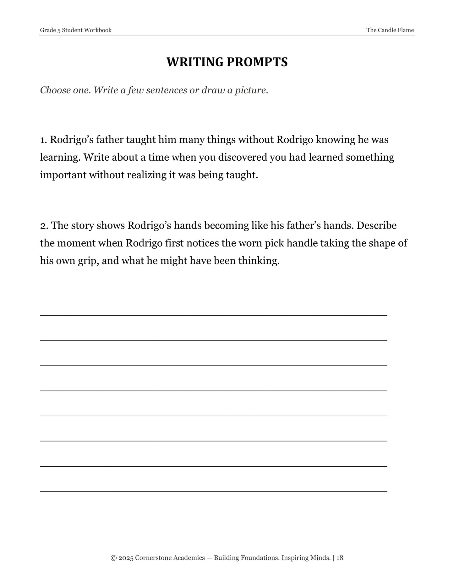 The Candle Flame | Grade 5 Classical Literature Packet | Cornerstone Academics