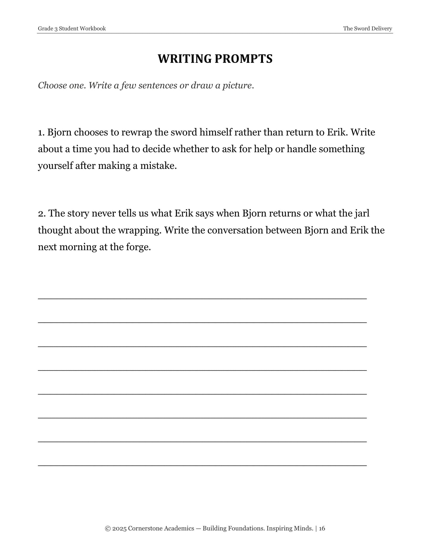 The Sword Delivery | Grade 3 Classical Literature Packet | Cornerstone Academics