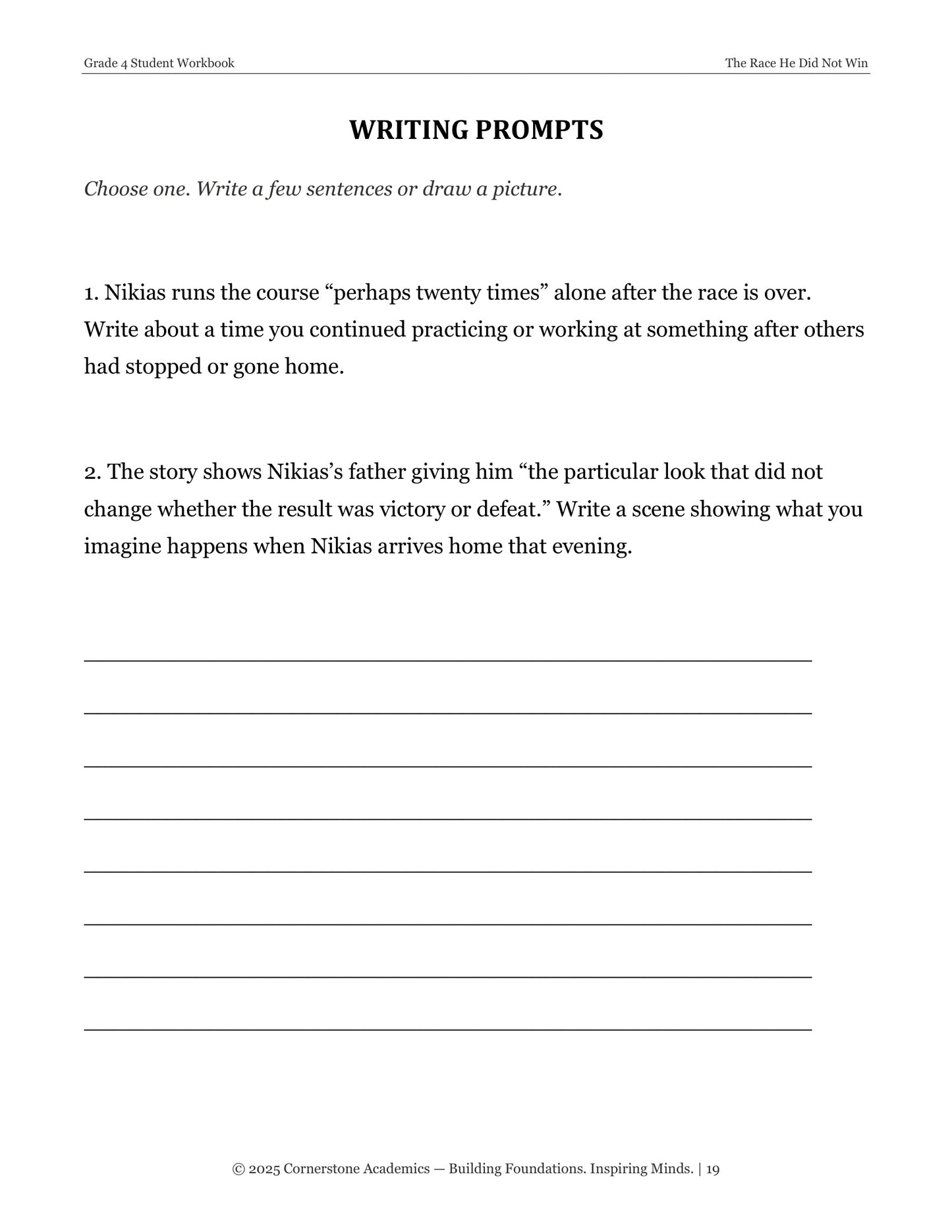 The Race He Did Not Win | Grade 4 Classical Literature Packet | Cornerstone Academics