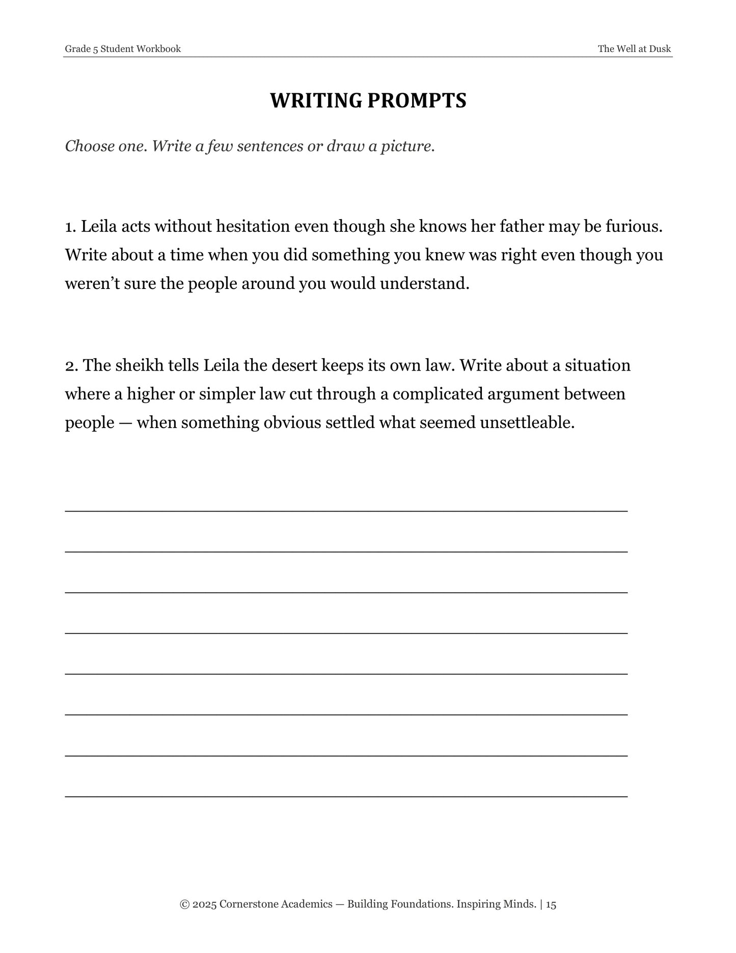 The Well at Dusk | Grade 5 Classical Literature Packet | Cornerstone Academics