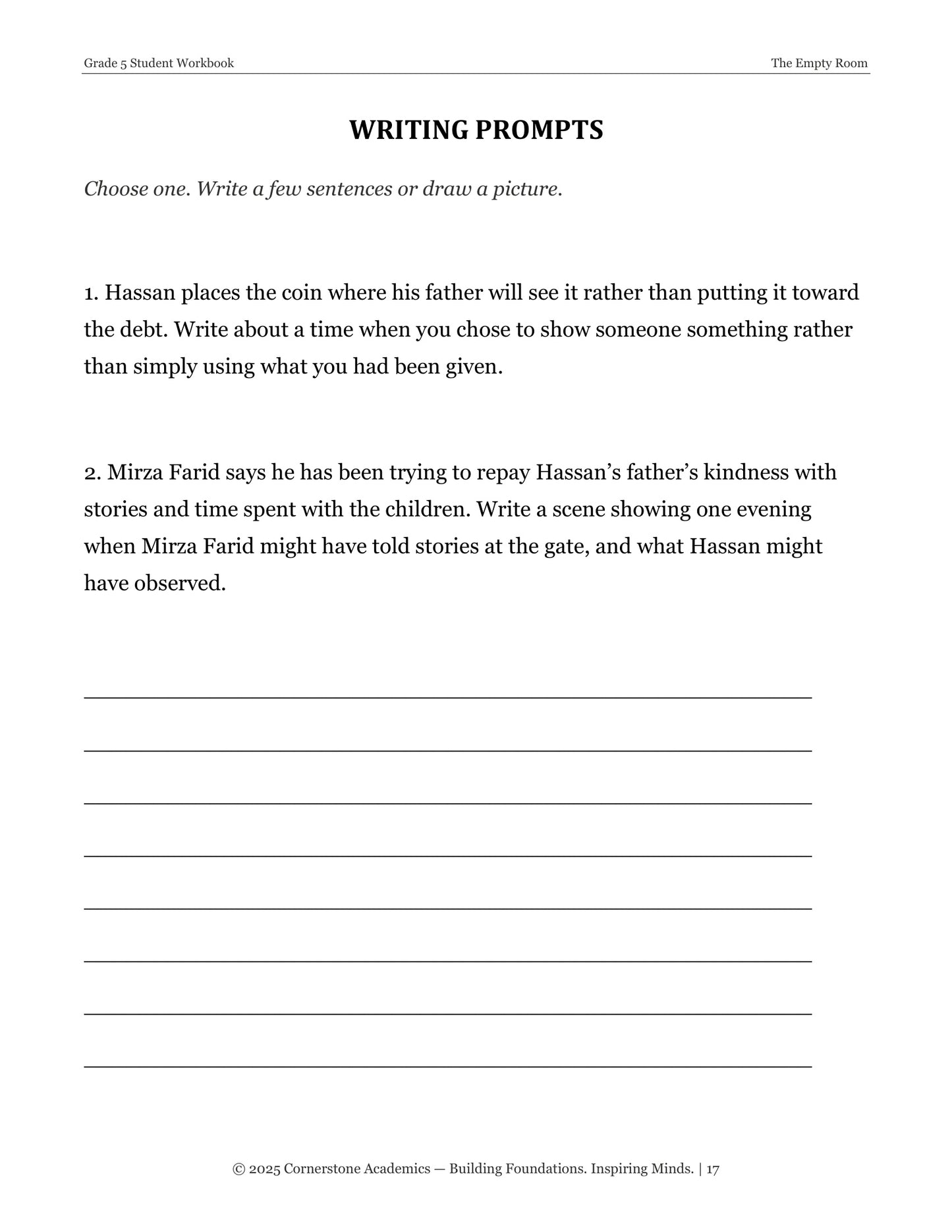 The Empty Room | Grade 5 Classical Literature Packet | Cornerstone Academics