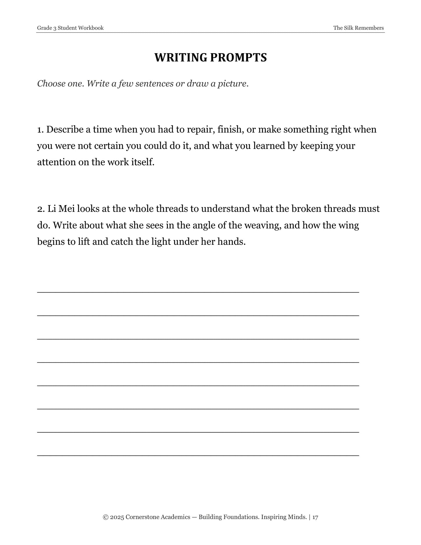 The Silk Remembers | Grade 3 Classical Literature Packet | Cornerstone Academics