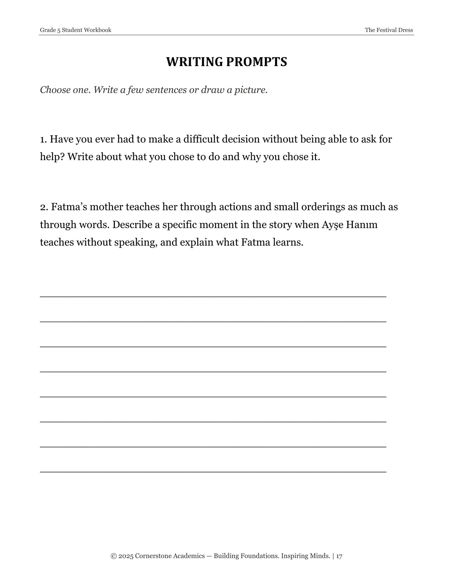 The Festival Dress | Grade 5 Classical Literature Packet | Cornerstone Academics