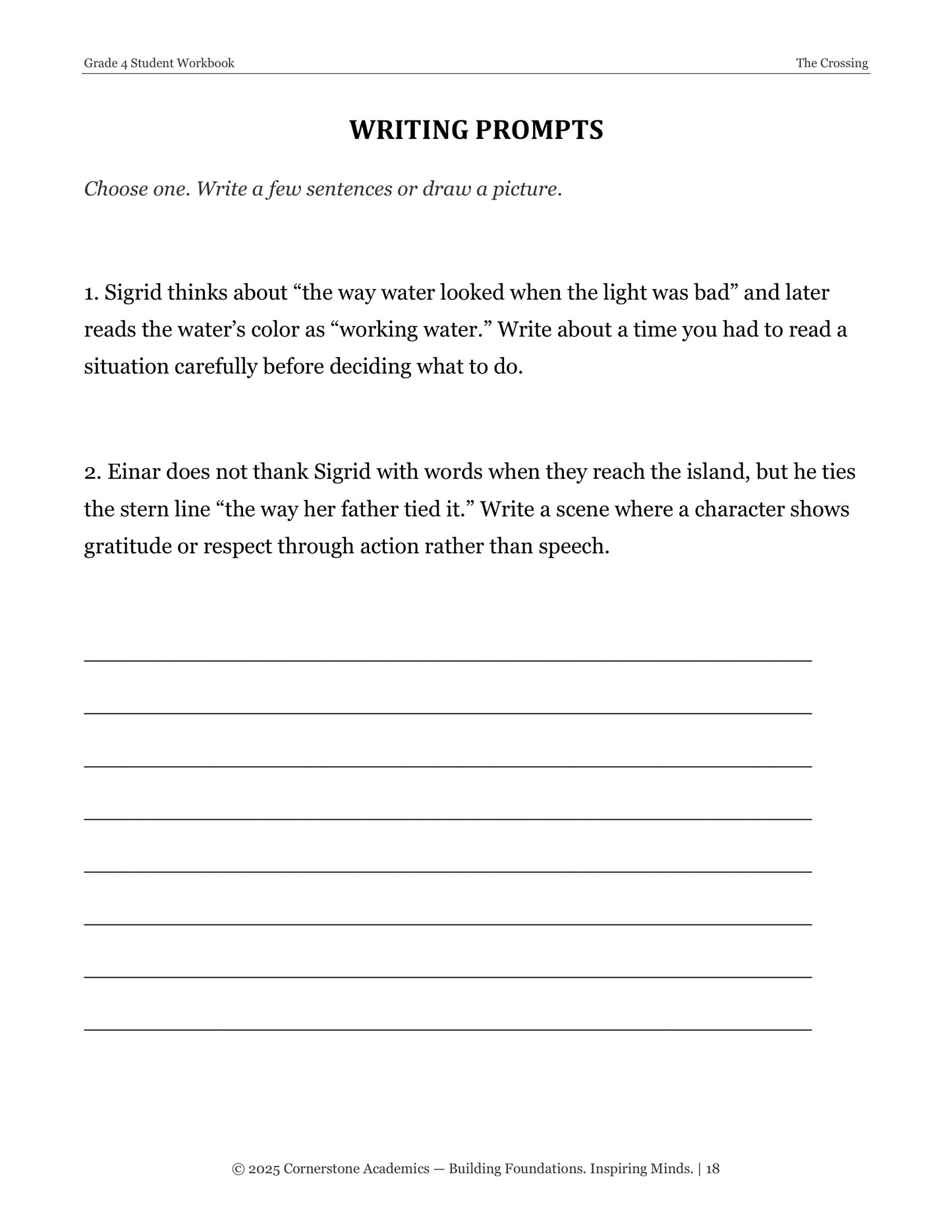 The Crossing | Grade 4 Classical Literature Packet | Cornerstone Academics