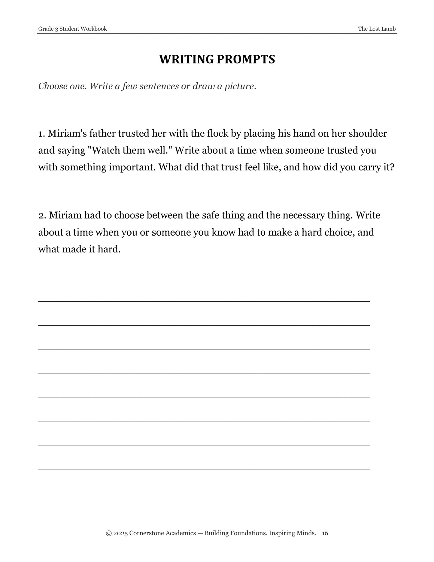 The Lost Lamb | Grade 3 Classical Literature Packet | Cornerstone Academics