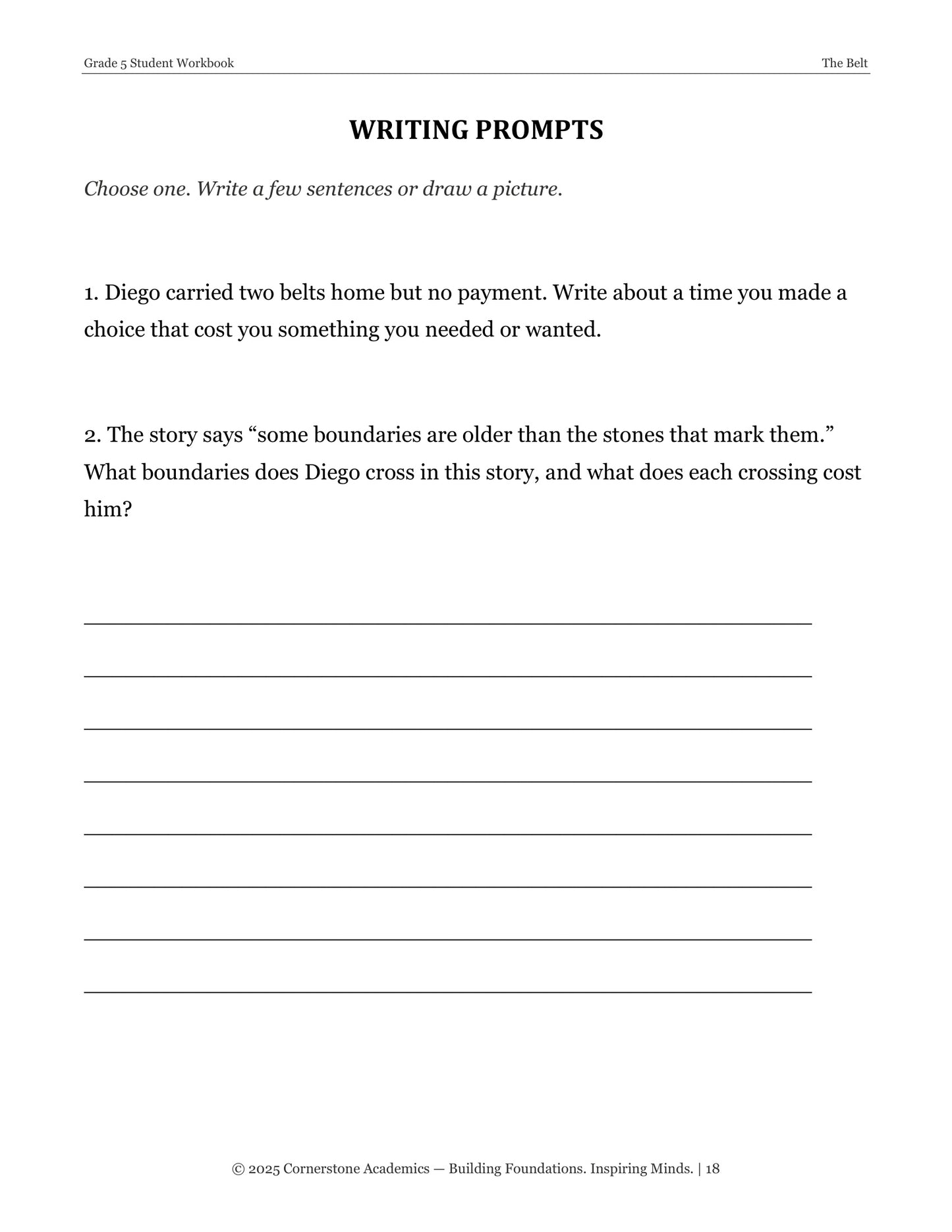 The Belt | Grade 5 Classical Literature Packet | Cornerstone Academics