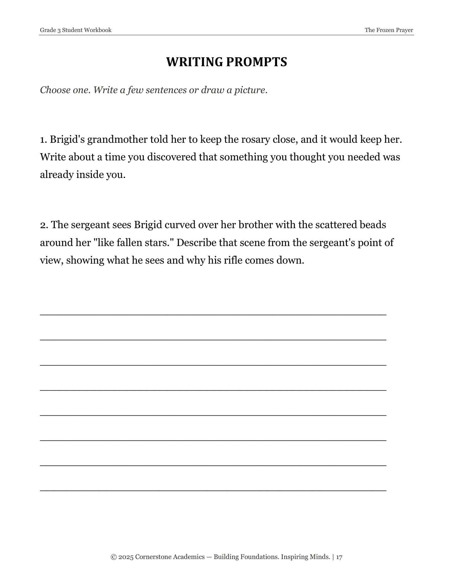 The Frozen Prayer | Grade 3 Classical Literature Packet | Cornerstone Academics
