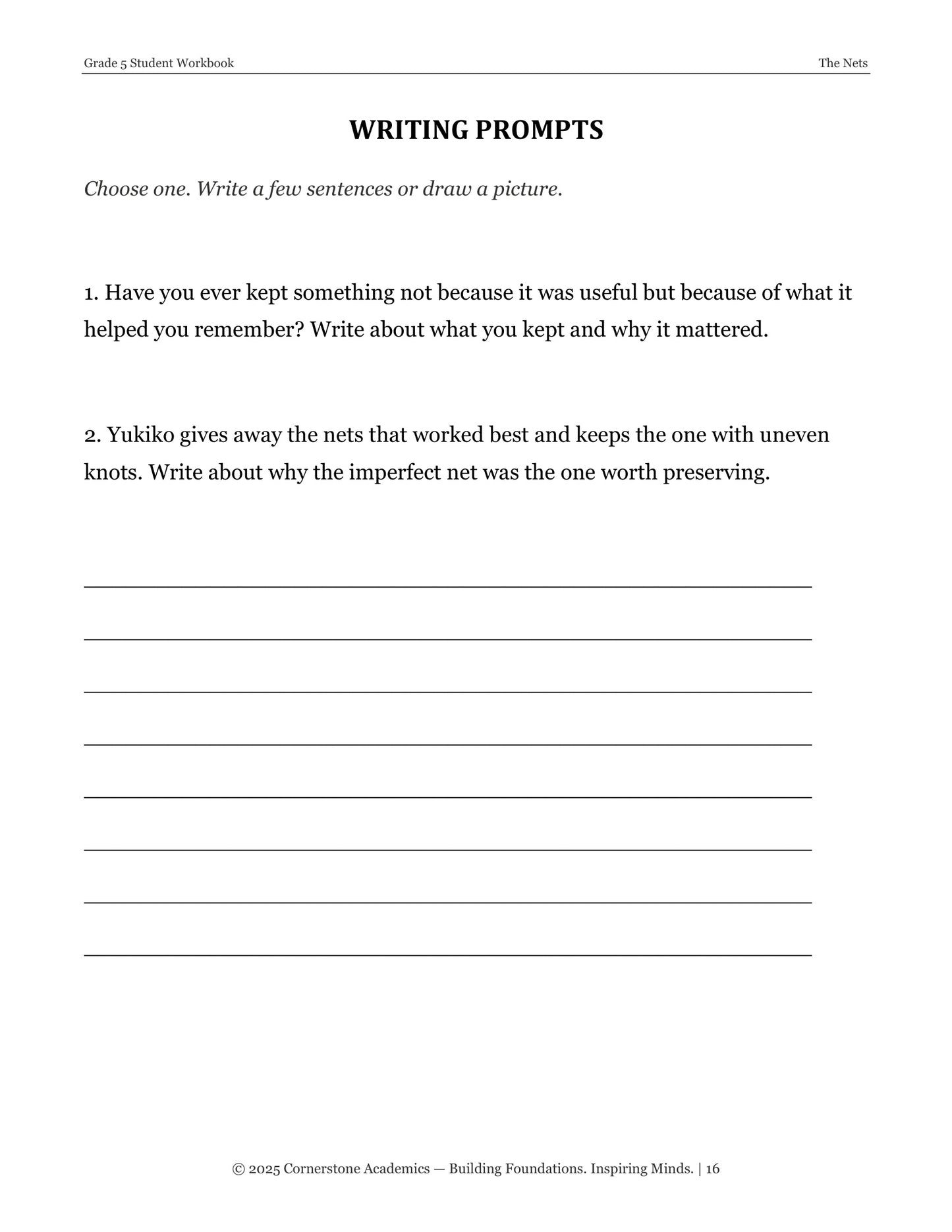 The Nets | Grade 5 Classical Literature Packet | Cornerstone Academics