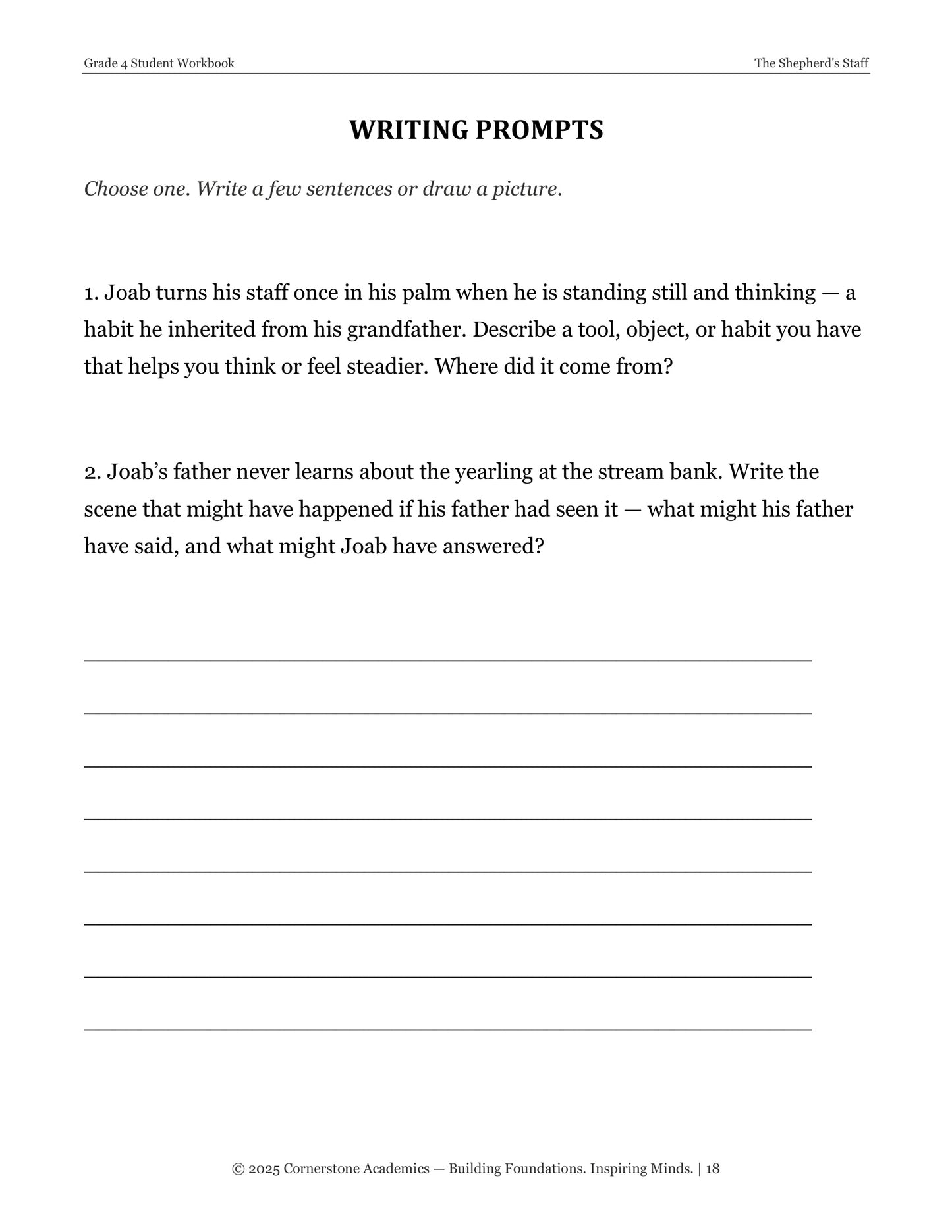 The Shepherd's Staff | Grade 4 Classical Literature Packet | Cornerstone Academics