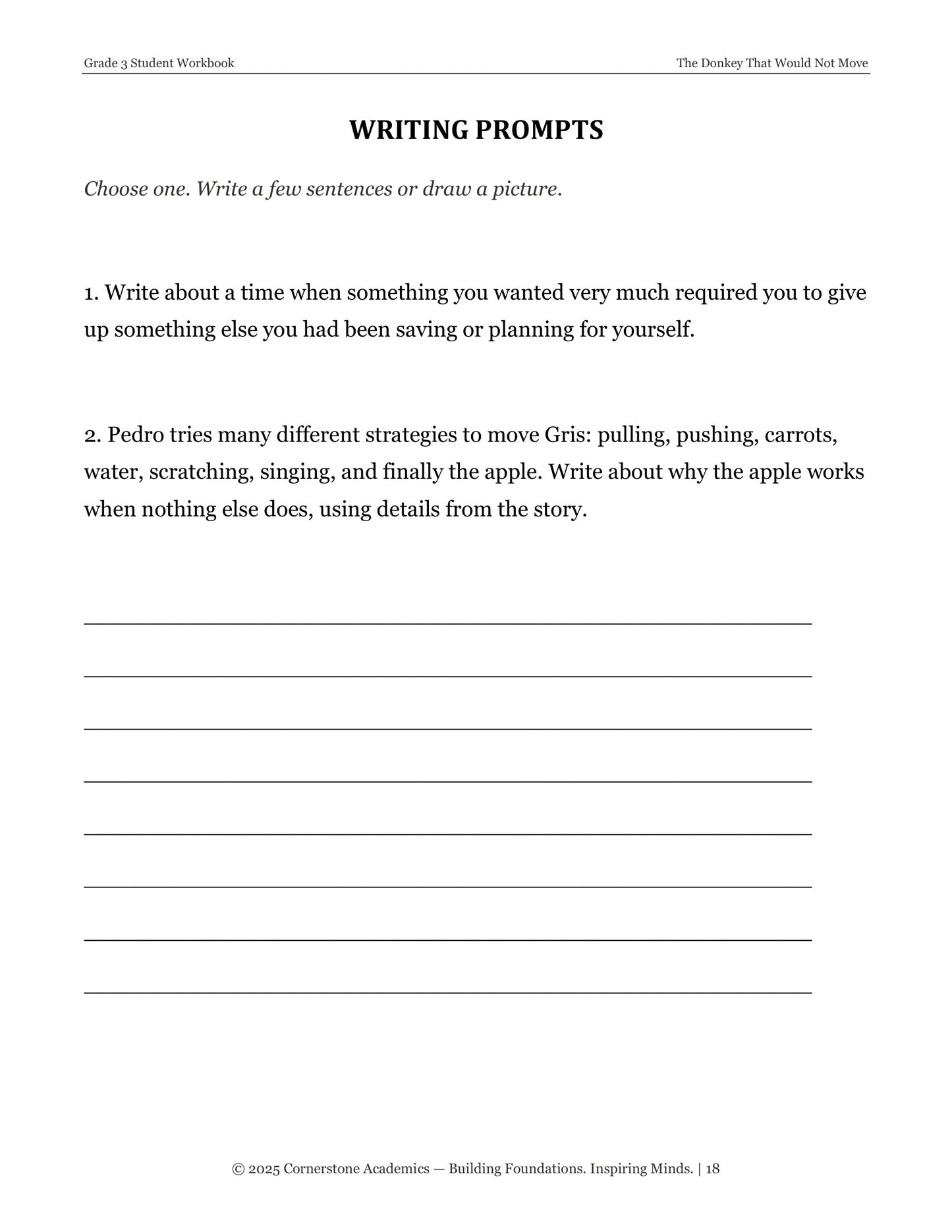 The Donkey That Would Not Move | Grade 3 Classical Literature Packet | Cornerstone Academics