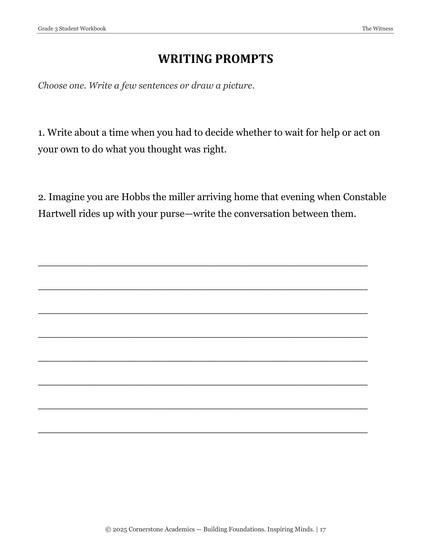 The Witness | Grade 3 Classical Literature Packet | Cornerstone Academics