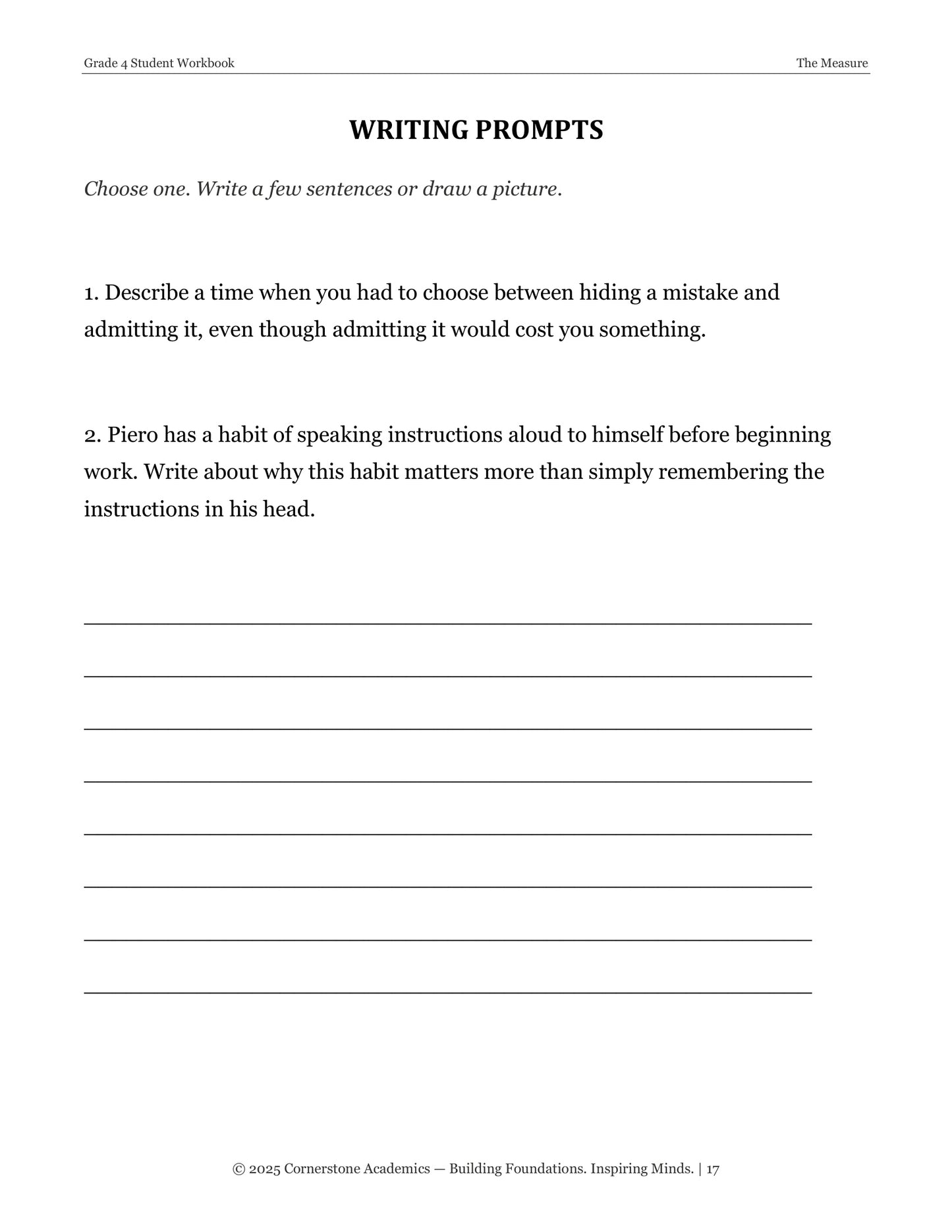 The Measure | Grade 4 Classical Literature Packet | Cornerstone Academics