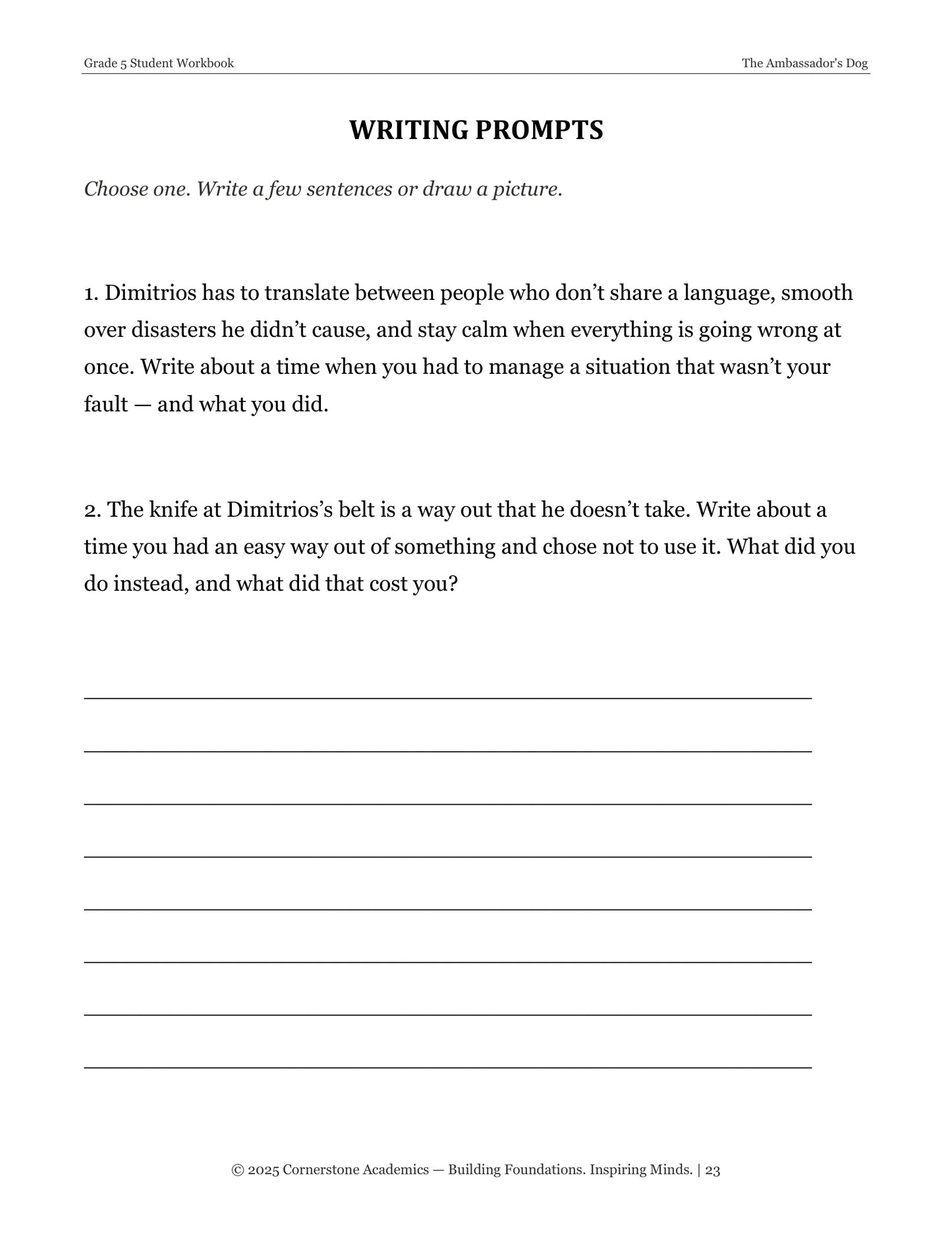The Ambassador's Dog | Grade 5 Classical Literature Packet | Cornerstone Academics