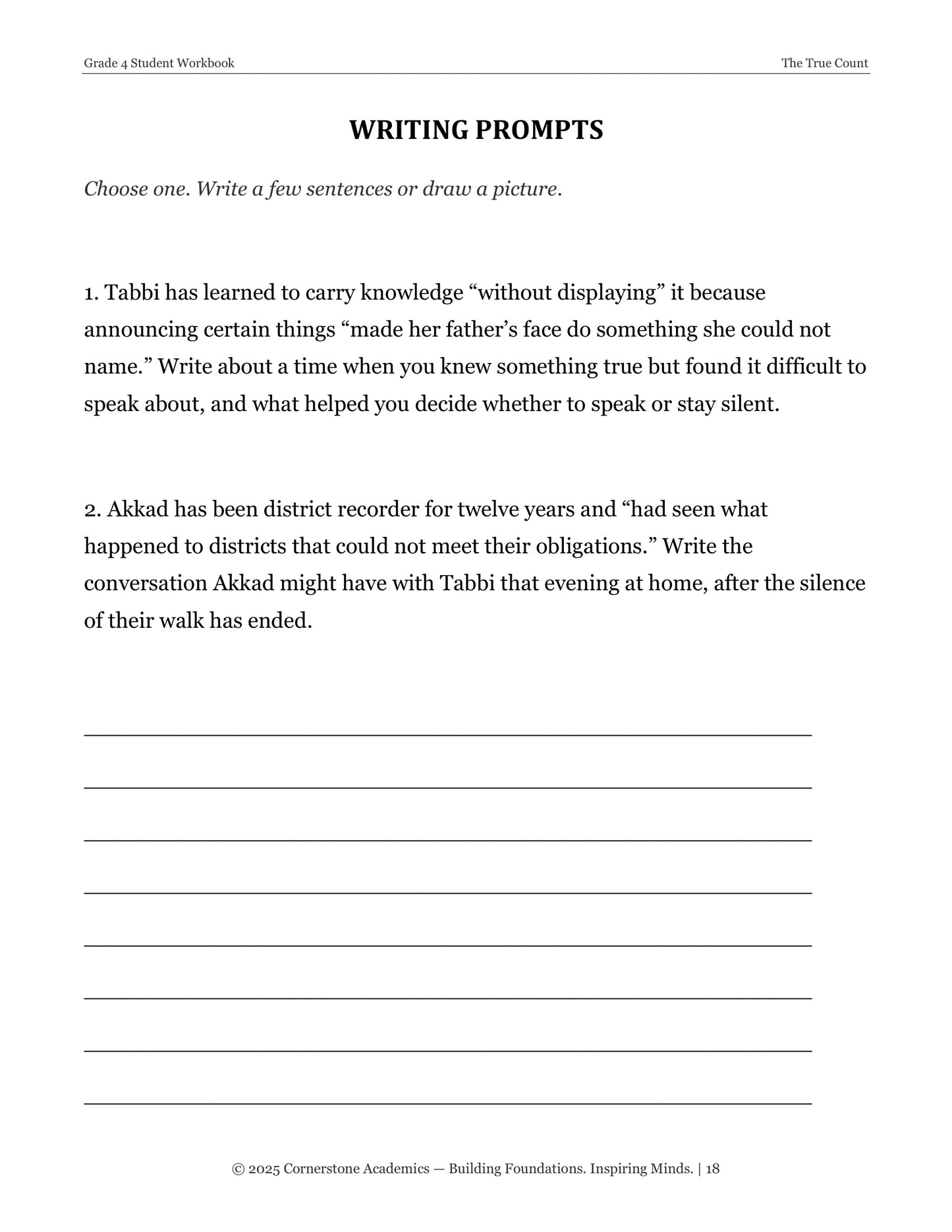 The True Count | Grade 4 Classical Literature Packet | Cornerstone Academics