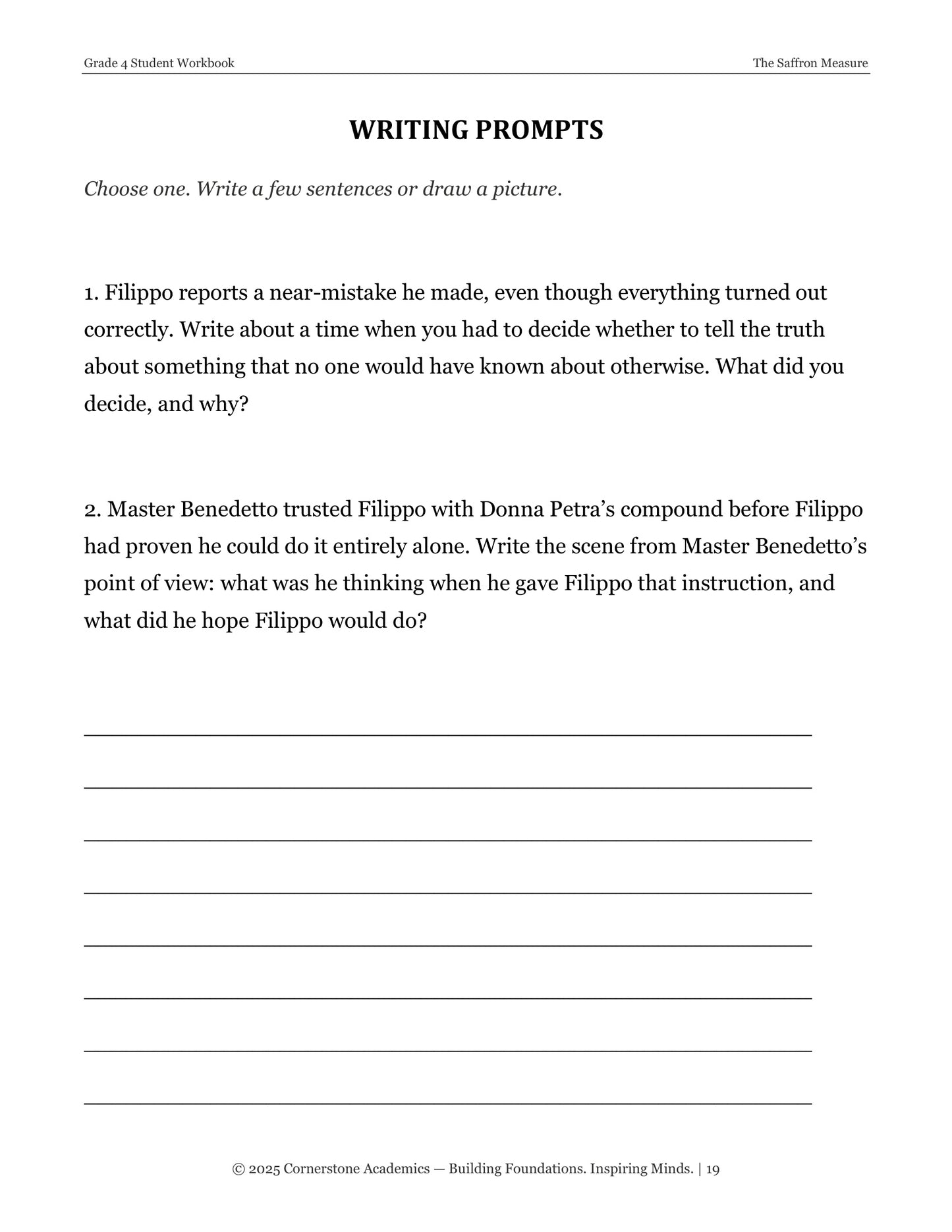 The Saffron Measure | Grade 4 Classical Literature Packet | Cornerstone Academics