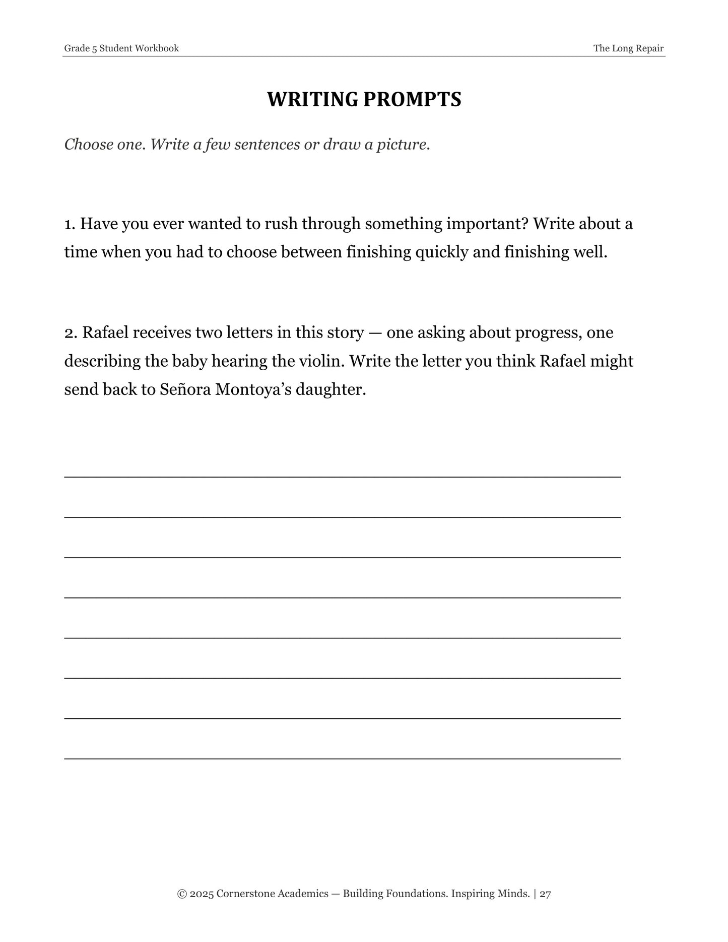 The Long Repair | Grade 5 Classical Literature Packet | Cornerstone Academics