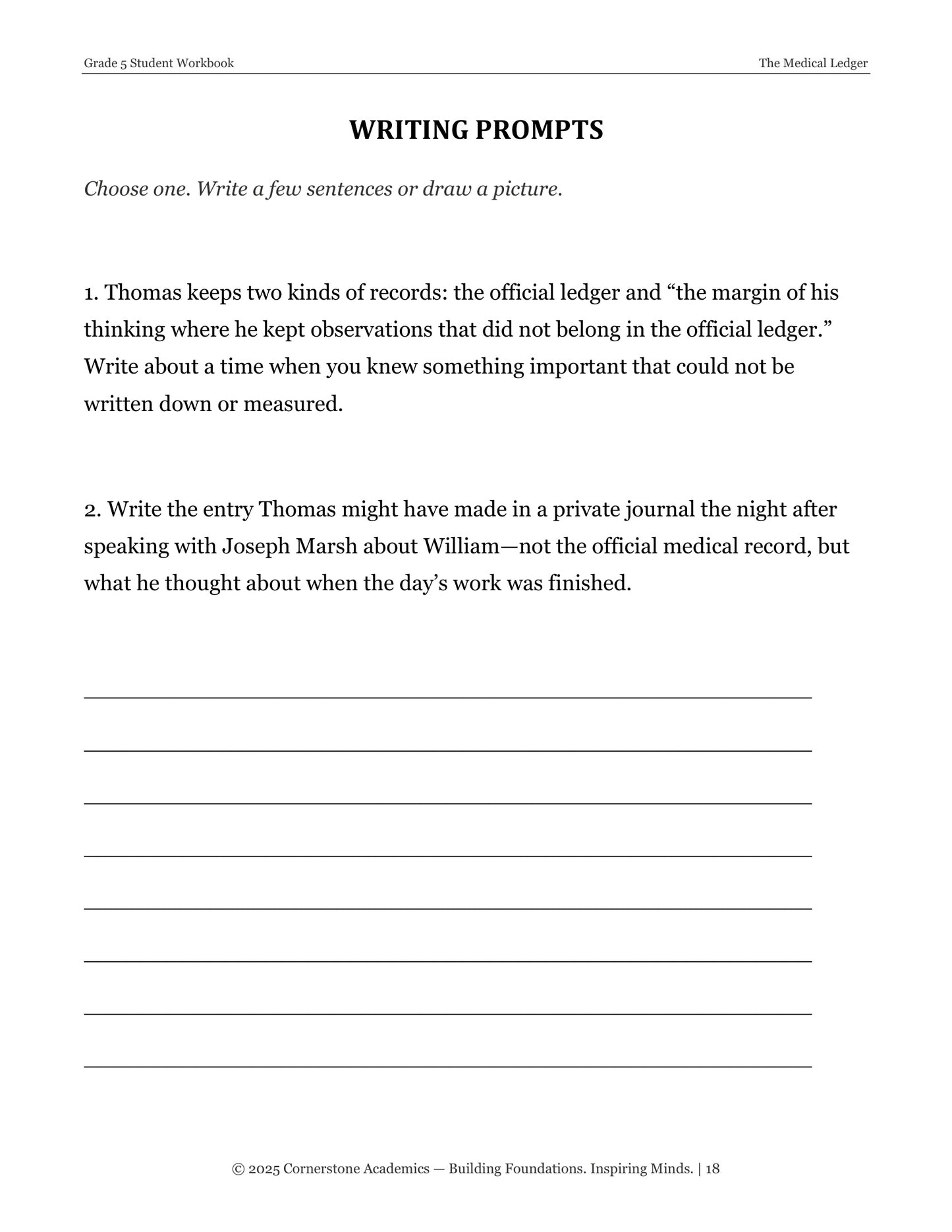 The Medical Ledger | Grade 5 Classical Literature Packet | Cornerstone Academics