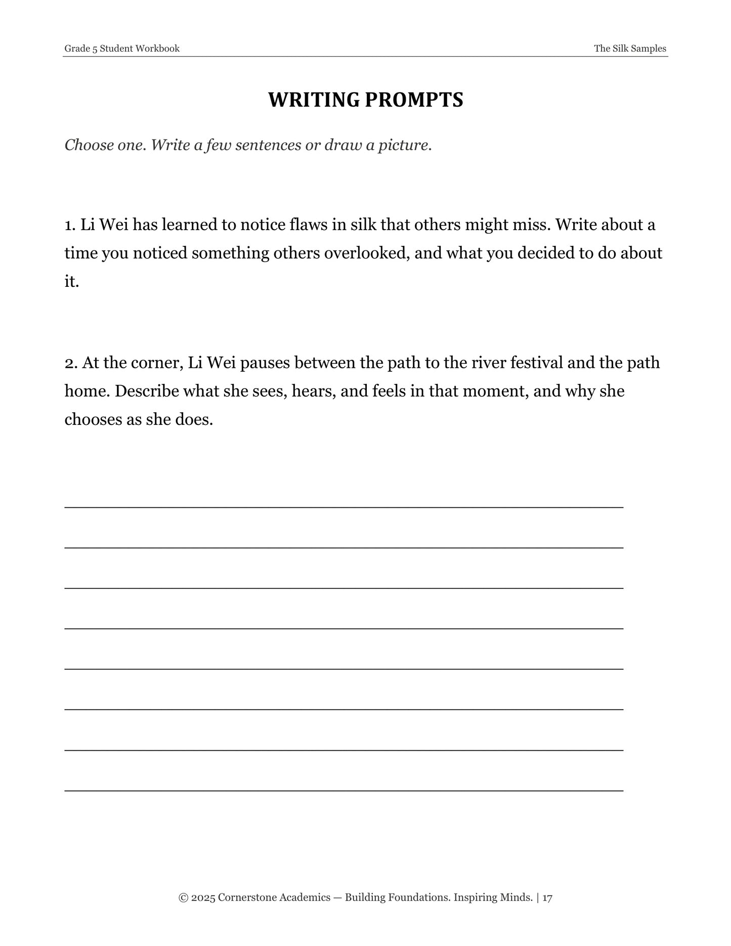 The Silk Samples | Grade 5 Classical Literature Packet | Cornerstone Academics