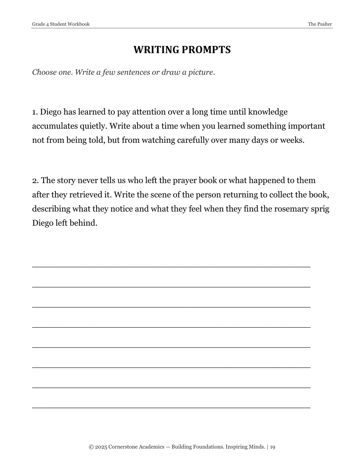 The Psalter | Grade 4 Classical Literature Packet | Cornerstone Academics