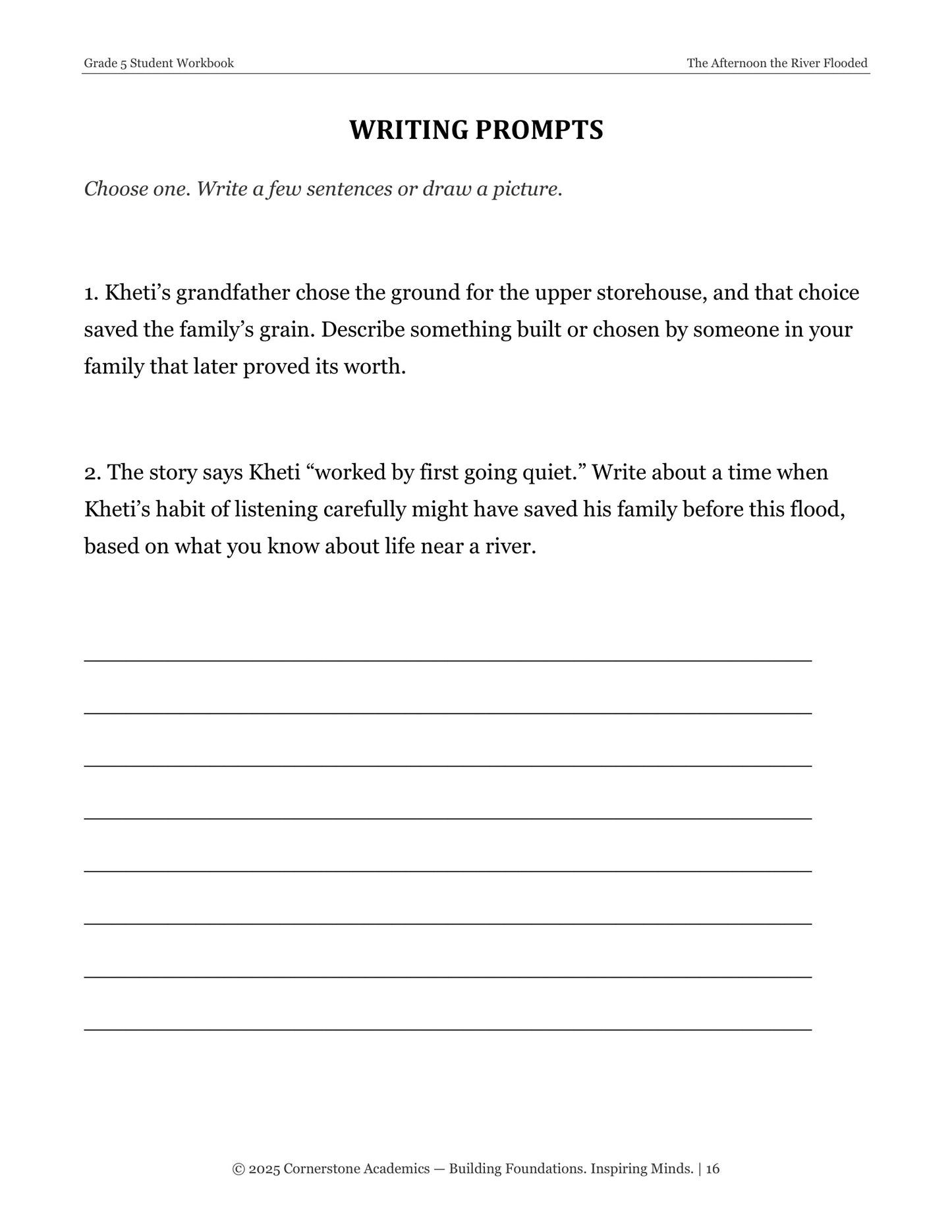 The Afternoon the River Flooded | Grade 5 Classical Literature Packet | Cornerstone Academics